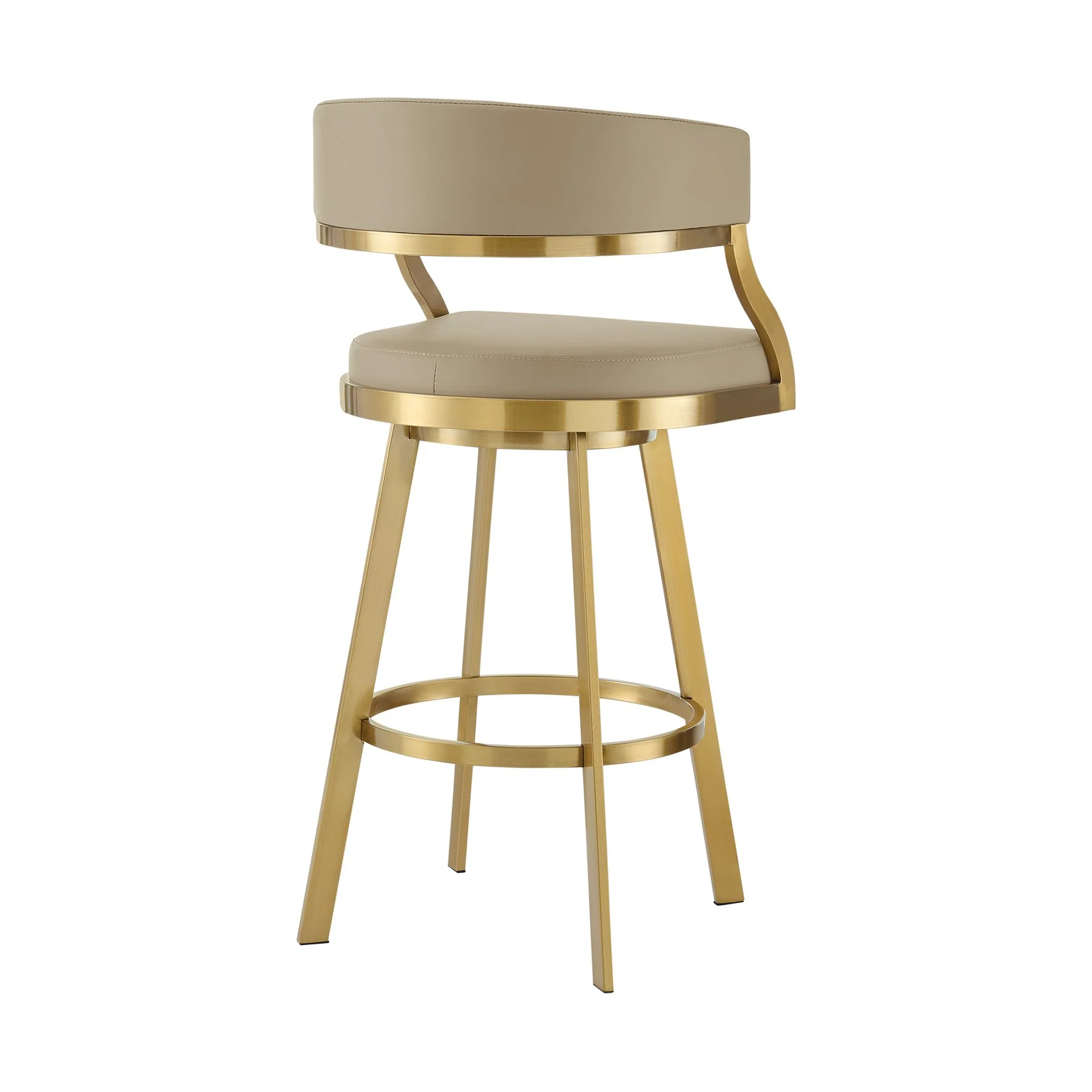 Saturn 26" Swivel Counter Stool with Gold Brushed Stainless Steel and Light Sand Faux Leather - Image 3