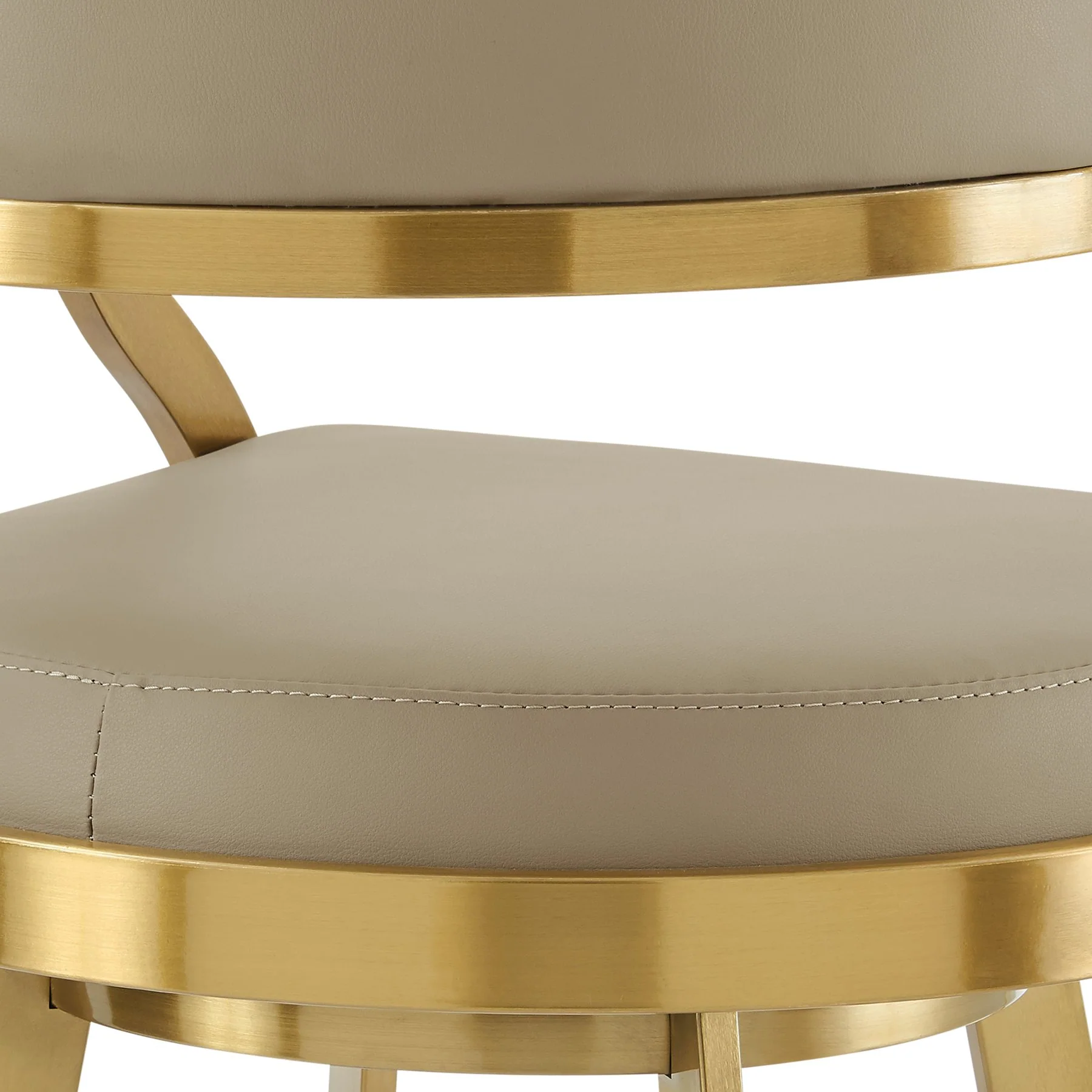 Saturn 26" Swivel Counter Stool with Gold Brushed Stainless Steel and Light Sand Faux Leather - Image 7