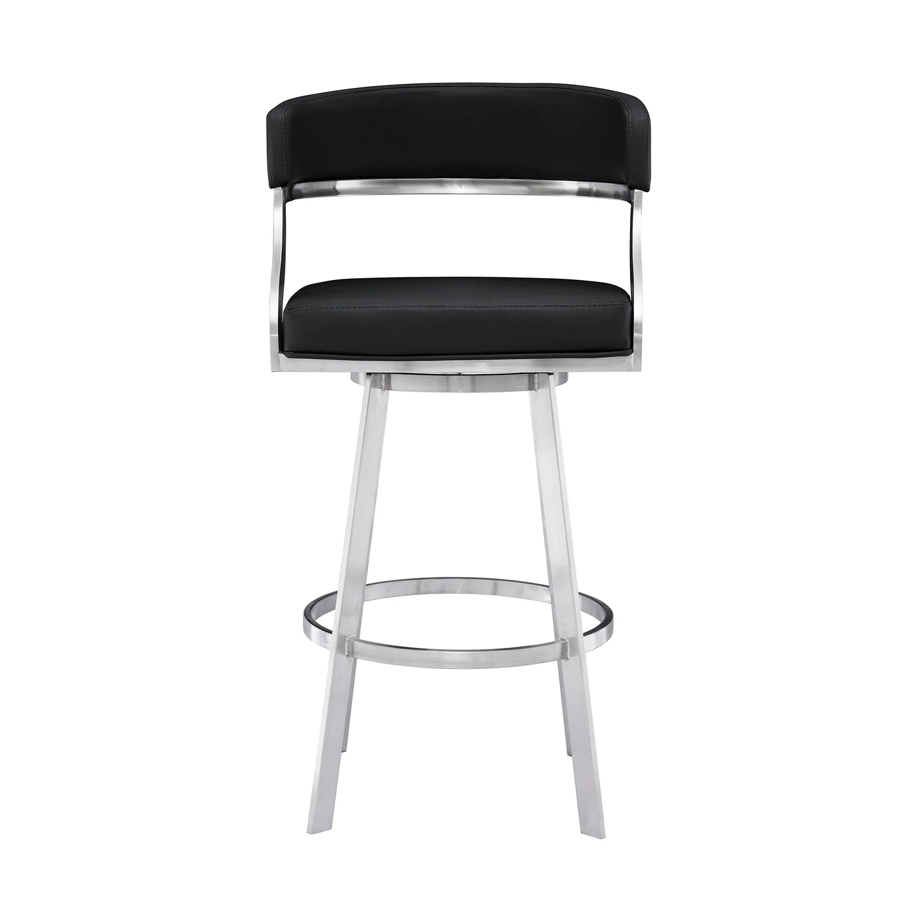 Saturn 30" Bar Height Swivel Black Faux Leather and Brushed Stainless Steel Bar Stool - Image 2
