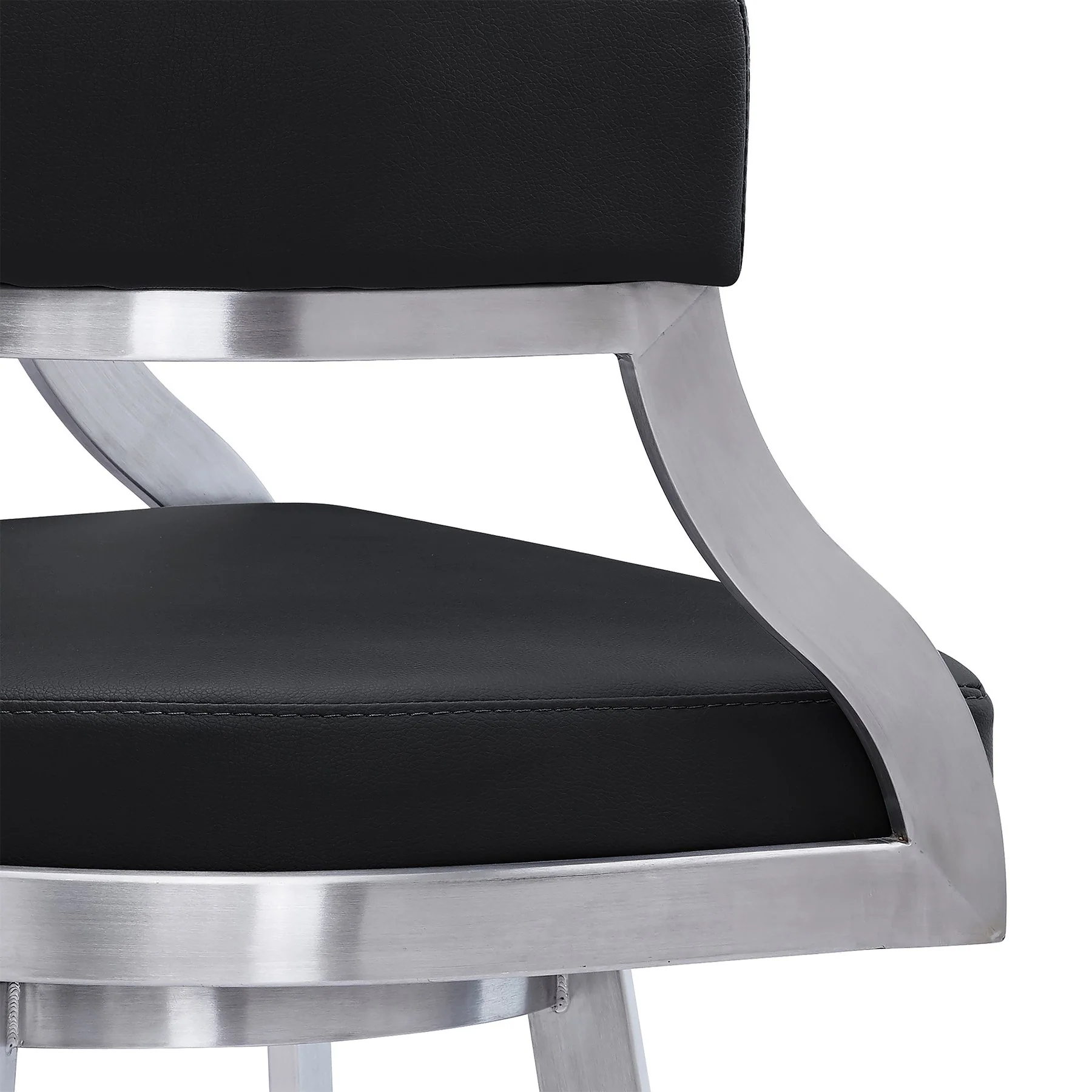 Saturn 30" Bar Height Swivel Black Faux Leather and Brushed Stainless Steel Bar Stool - Image 6