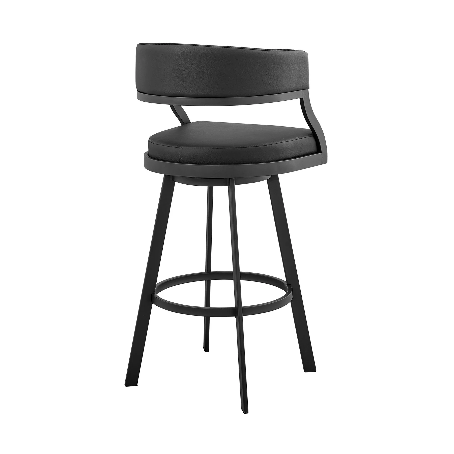 Saturn 30" Bar Height Swivel Black Faux Leather and Metal Bar Stool - Image 4