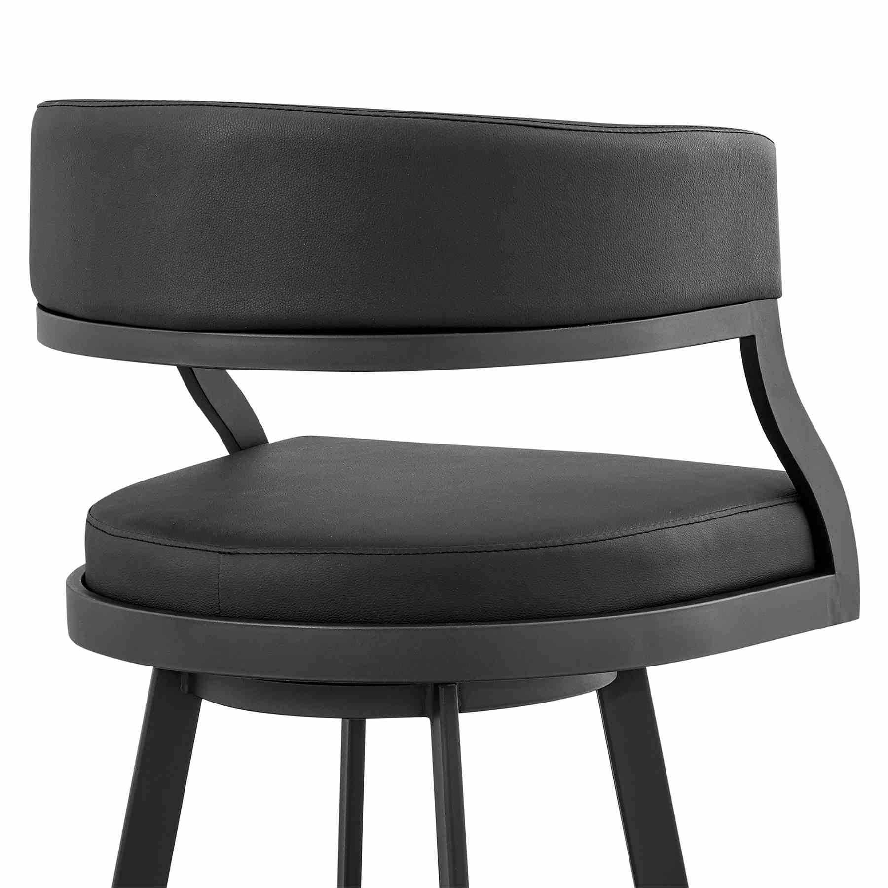 Saturn 30" Bar Height Swivel Black Faux Leather and Metal Bar Stool - Image 7