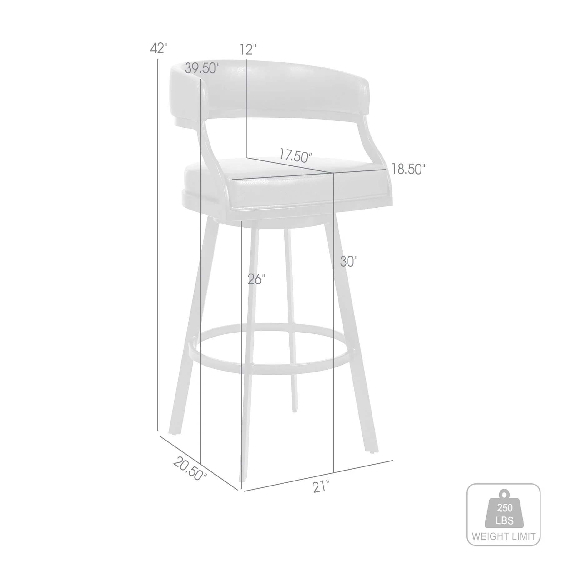 Saturn 30" Bar Height Swivel Gray Faux Leather and Black Metal Bar Stool - Image 11