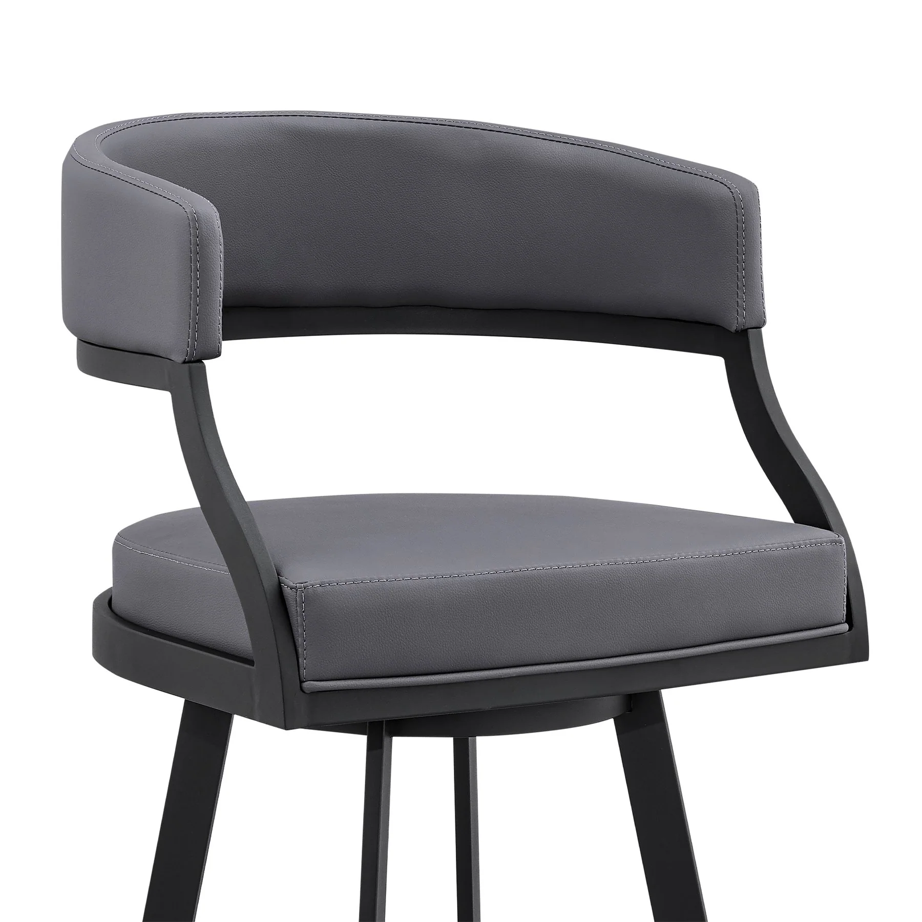 Saturn 30" Bar Height Swivel Gray Faux Leather and Black Metal Bar Stool - Image 6