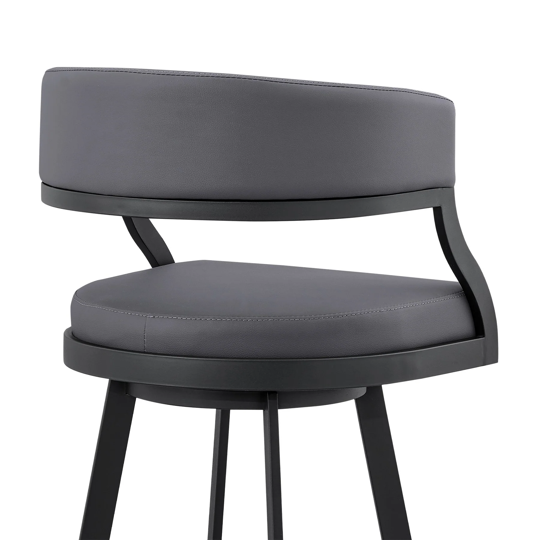 Saturn 30" Bar Height Swivel Gray Faux Leather and Black Metal Bar Stool - Image 7
