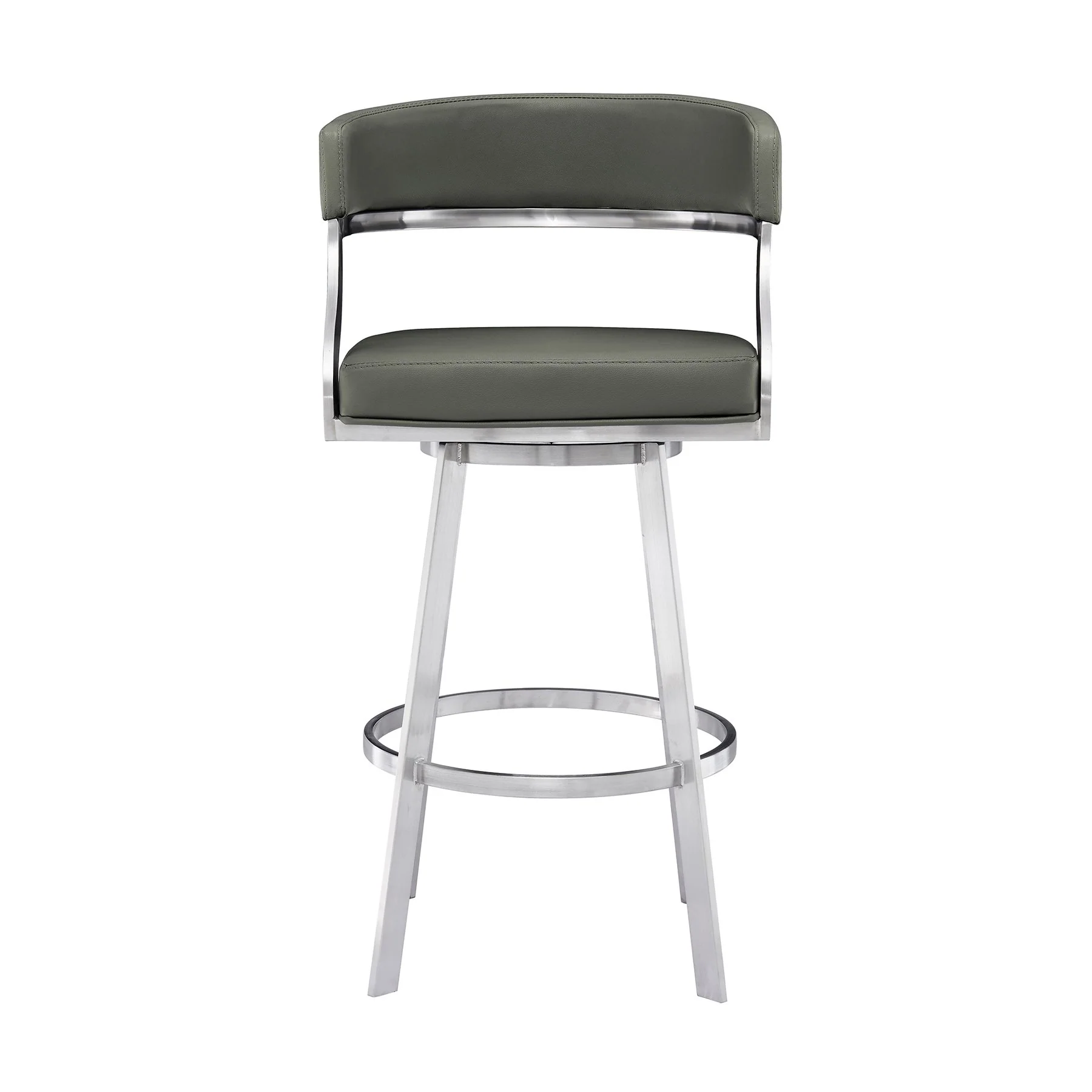 Saturn 30" Bar Height Swivel Gray Faux Leather and Brushed Stainless Steel Bar Stool - Image 2