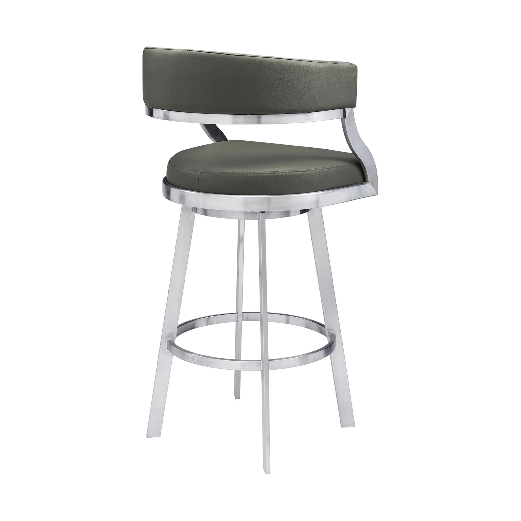 Saturn 30" Bar Height Swivel Gray Faux Leather and Brushed Stainless Steel Bar Stool - Image 3
