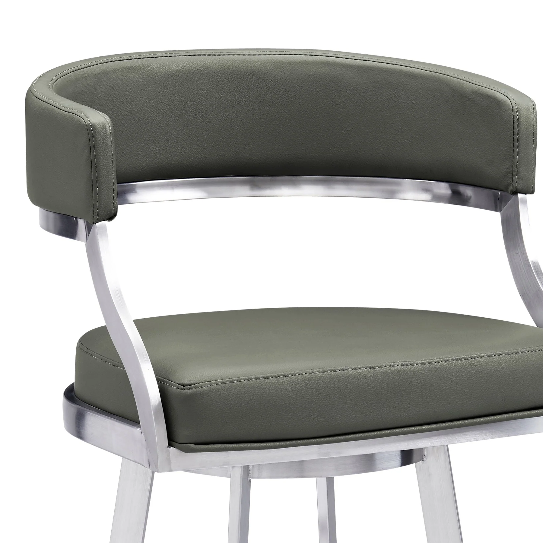 Saturn 30" Bar Height Swivel Gray Faux Leather and Brushed Stainless Steel Bar Stool - Image 4