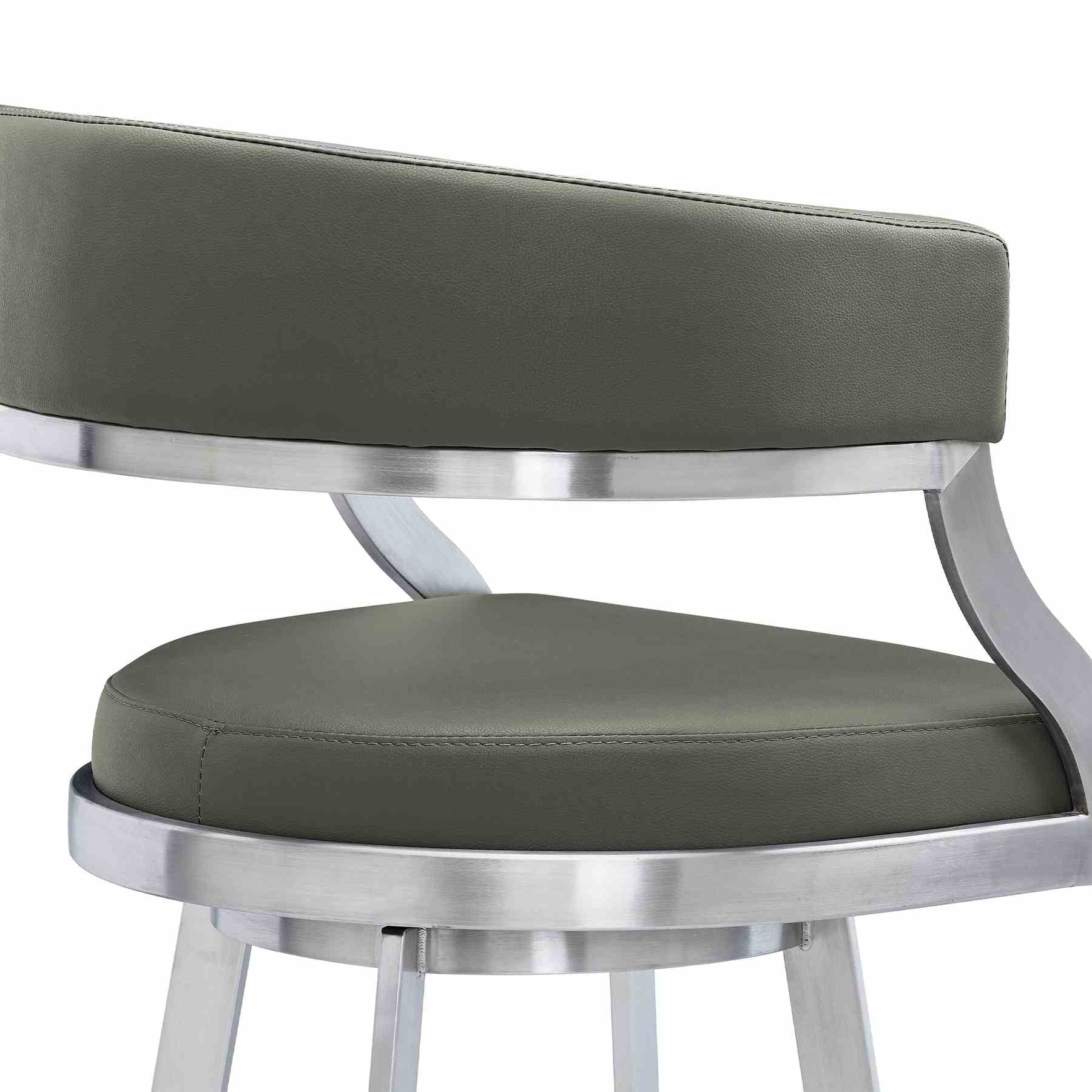 Saturn 30" Bar Height Swivel Gray Faux Leather and Brushed Stainless Steel Bar Stool - Image 5