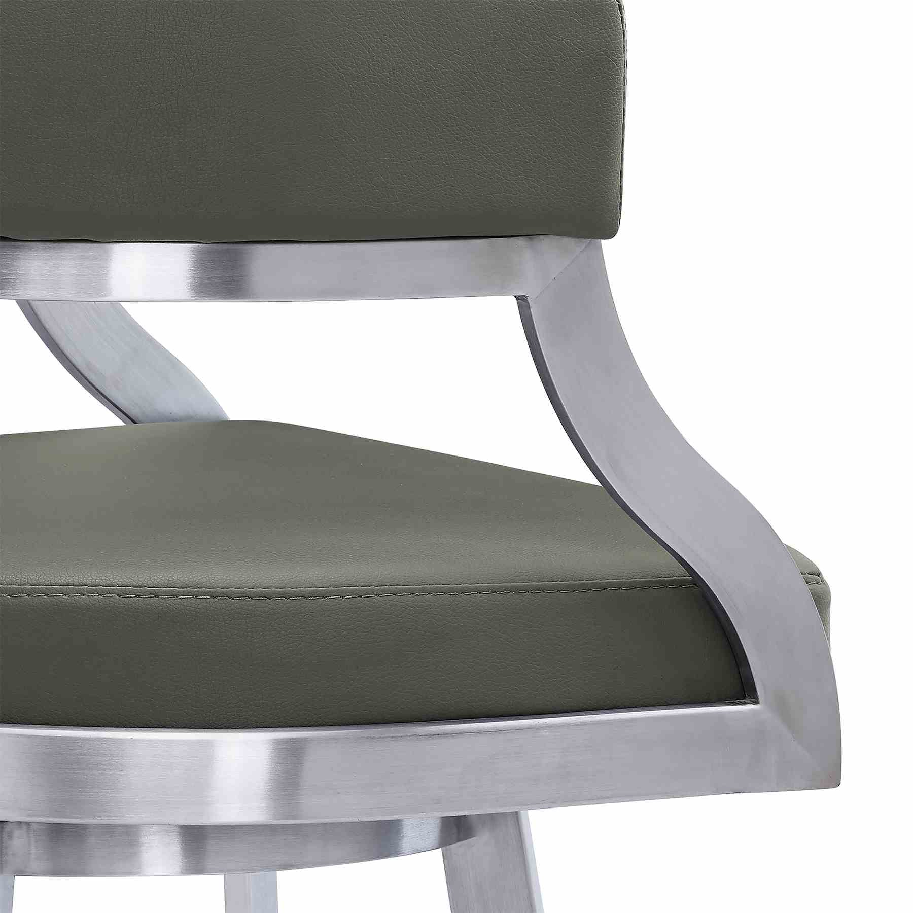 Saturn 30" Bar Height Swivel Gray Faux Leather and Brushed Stainless Steel Bar Stool - Image 6
