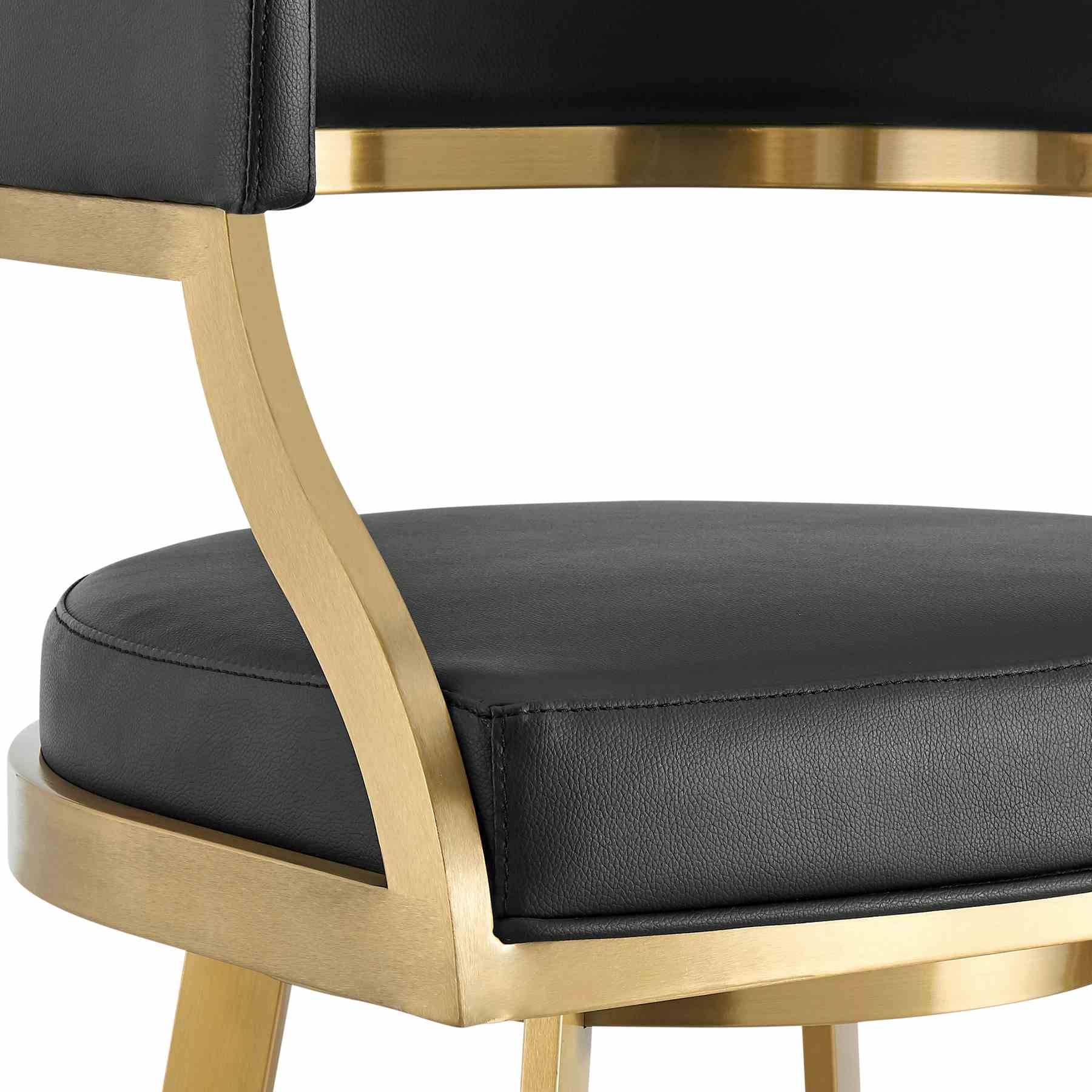 Saturn 30" Swivel Bar Stool with Gold Brushed Stainless Steel and Black Faux Leather - Image 6