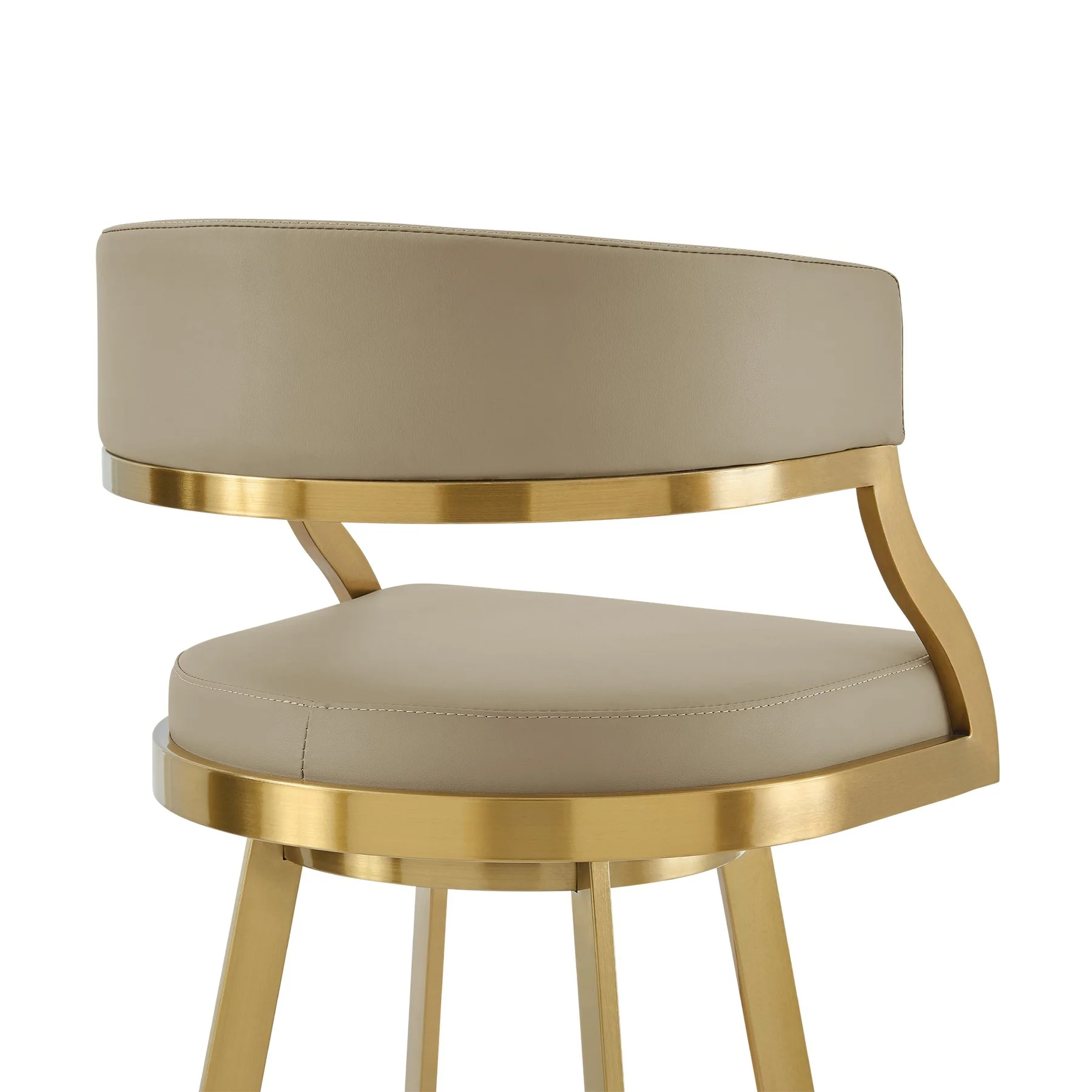 Saturn 30" Swivel Bar Stool with Gold Brushed Stainless Steel and Light Sand Faux Leather - Image 5