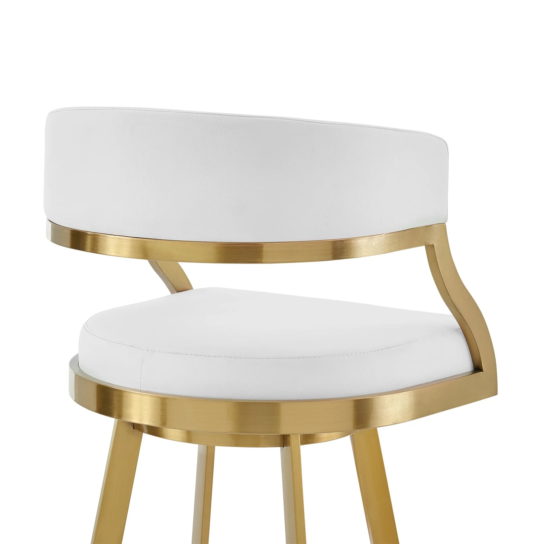 Saturn 30" Swivel Bar Stool with Gold Brushed Stainless Steel and White Faux Leather - Image 5