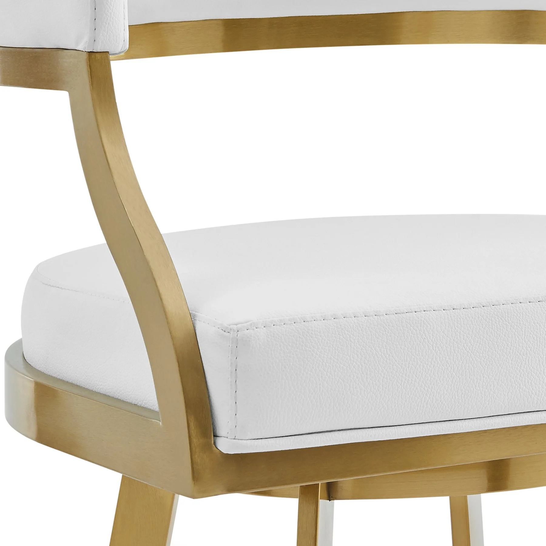 Saturn 30" Swivel Bar Stool with Gold Brushed Stainless Steel and White Faux Leather - Image 6