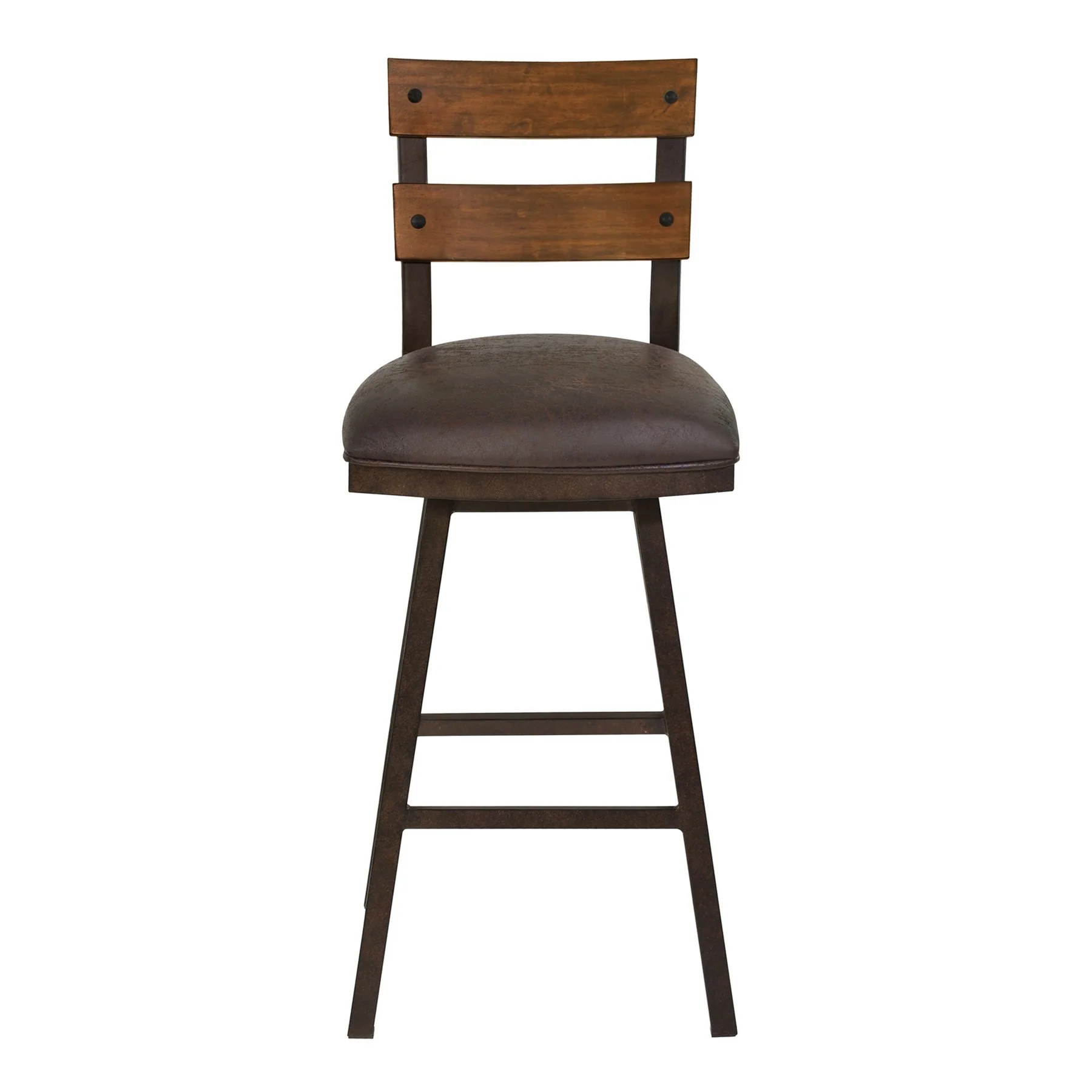 Saugus 30" Bar Height Metal Swivel Barstool in Bandero Espresso Fabric and Auburn Bay Finish with Walnut Wood Back - Image 2