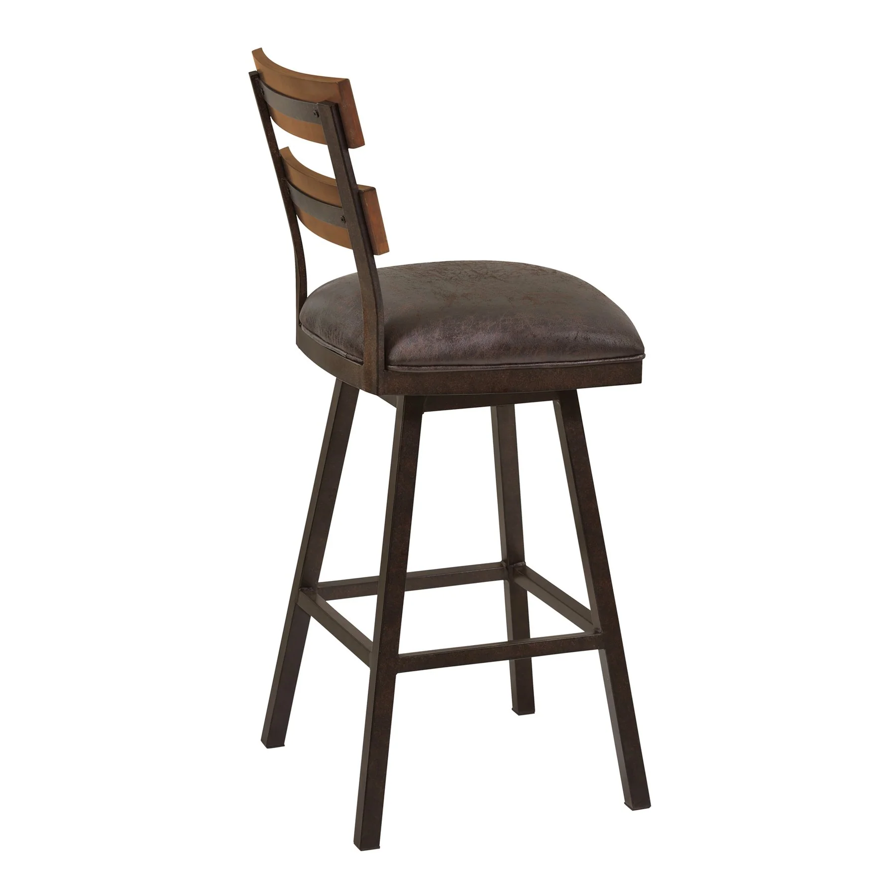 Saugus 30" Bar Height Metal Swivel Barstool in Bandero Espresso Fabric and Auburn Bay Finish with Walnut Wood Back - Image 3
