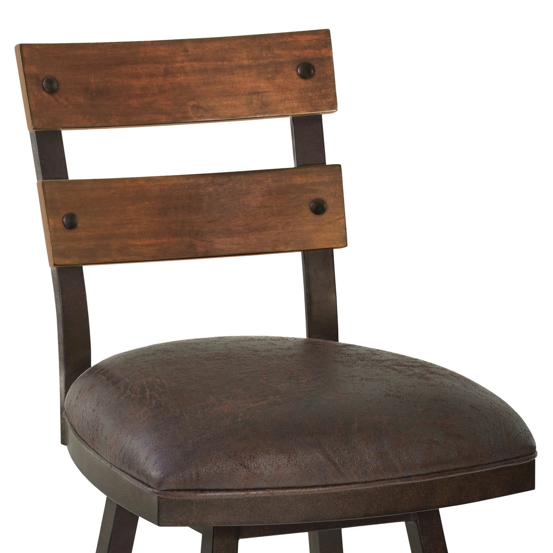 Saugus 30" Bar Height Metal Swivel Barstool in Bandero Espresso Fabric and Auburn Bay Finish with Walnut Wood Back - Image 4