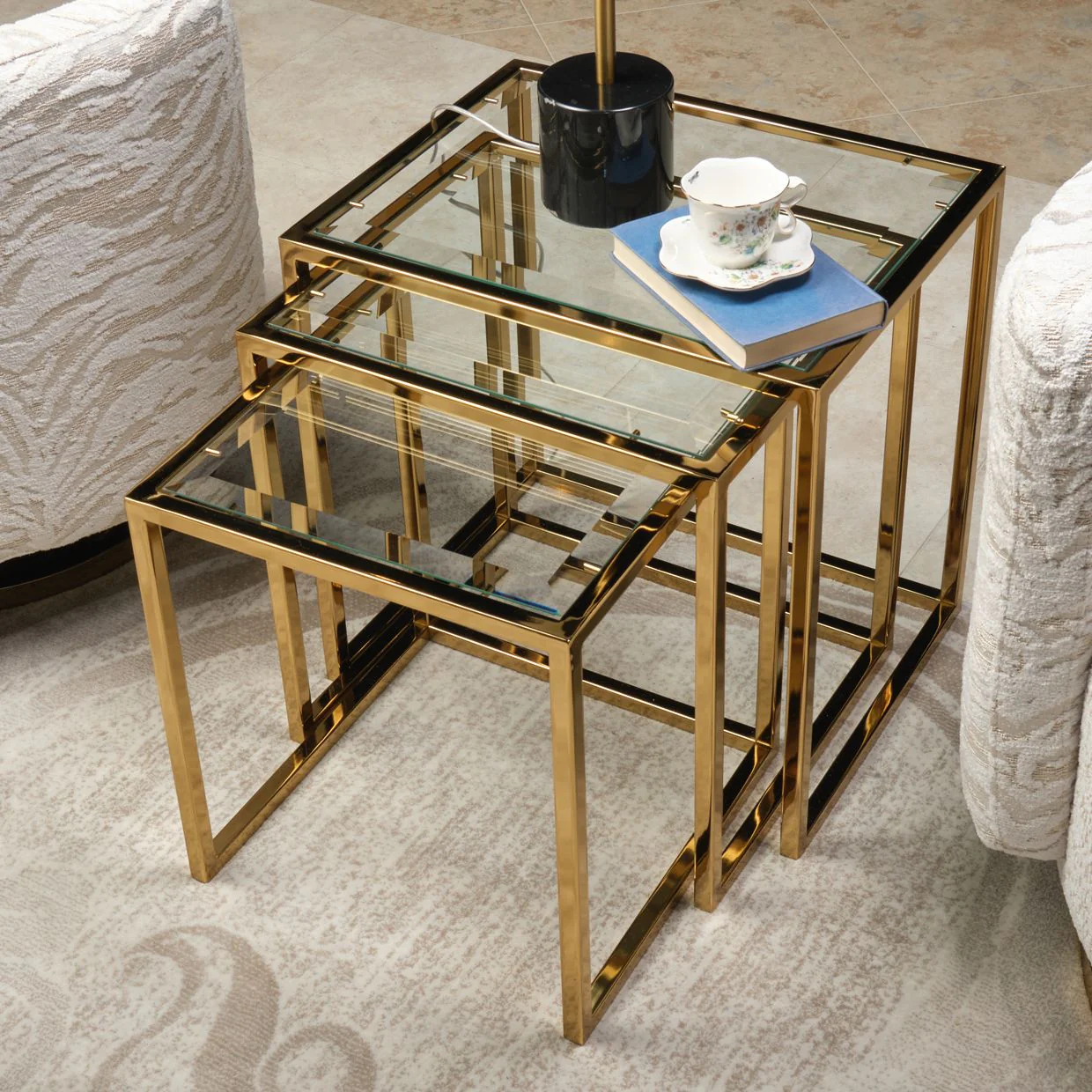 Savannah Breeze Set of 3 Nesting Tables - Bright Gold - Image 4