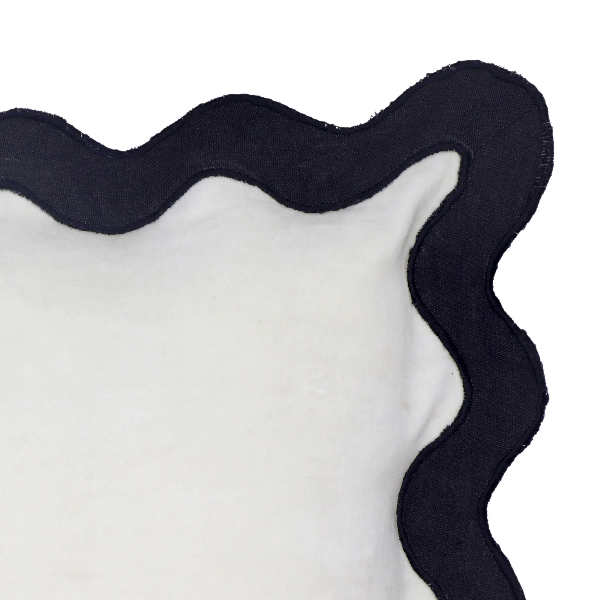 Scalloped Edge Black and White Cotton Velvet Throw Pillow - Image 5