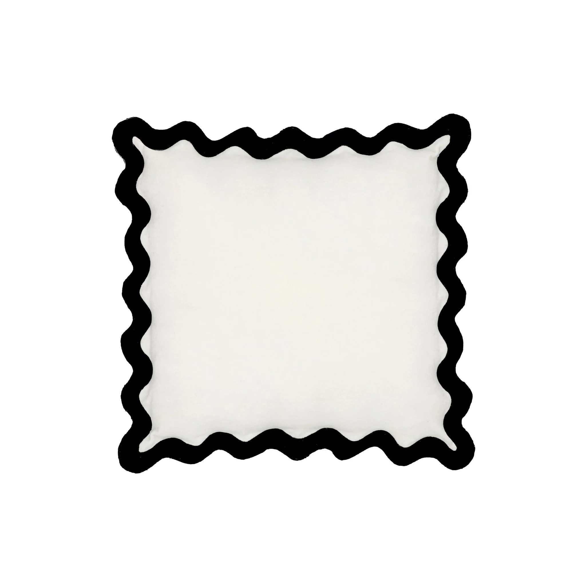 Scalloped Edge Black and White Cotton Velvet Throw Pillow - Image 6