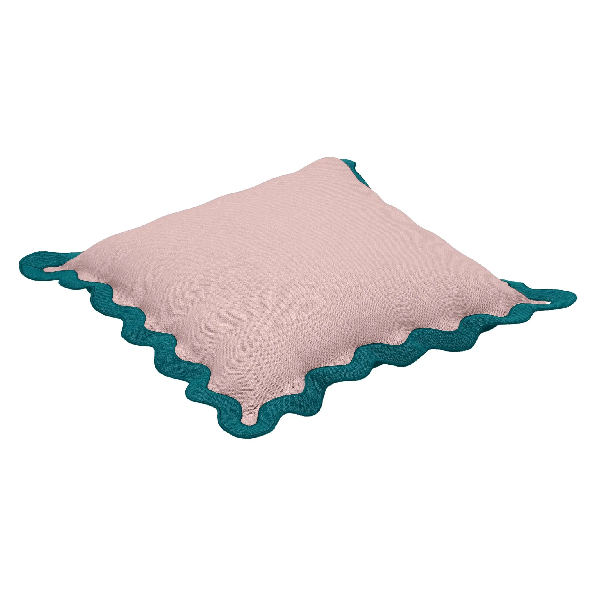 Scalloped Edge Blue and Pink Linen Throw Pillow - Image 3