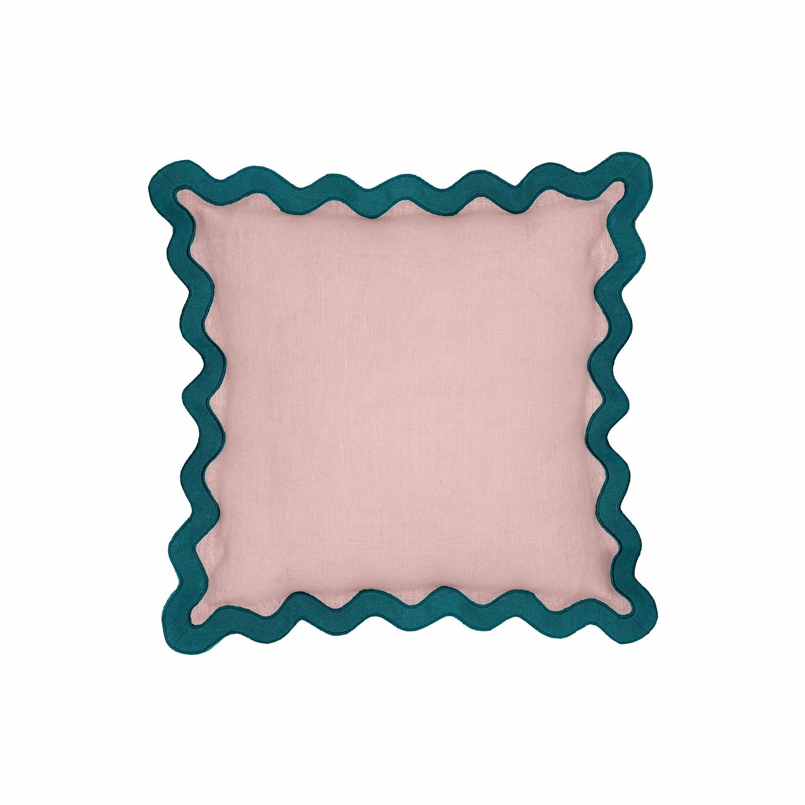 Scalloped Edge Blue and Pink Linen Throw Pillow - Image 6