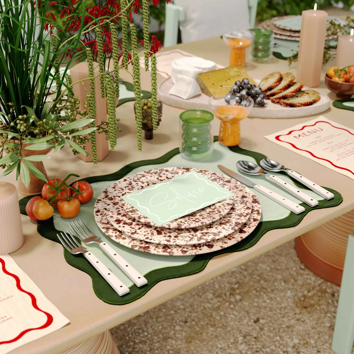 Scalloped Edge Olive Green Cotton Placemat - Set of 4 - Image 2