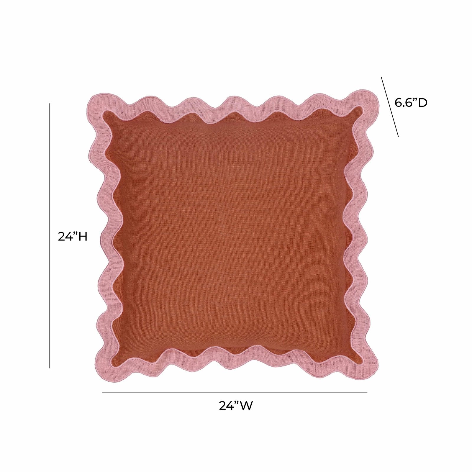 Scalloped Edge Pink and Terracotta Linen Throw Pillow - Image 11