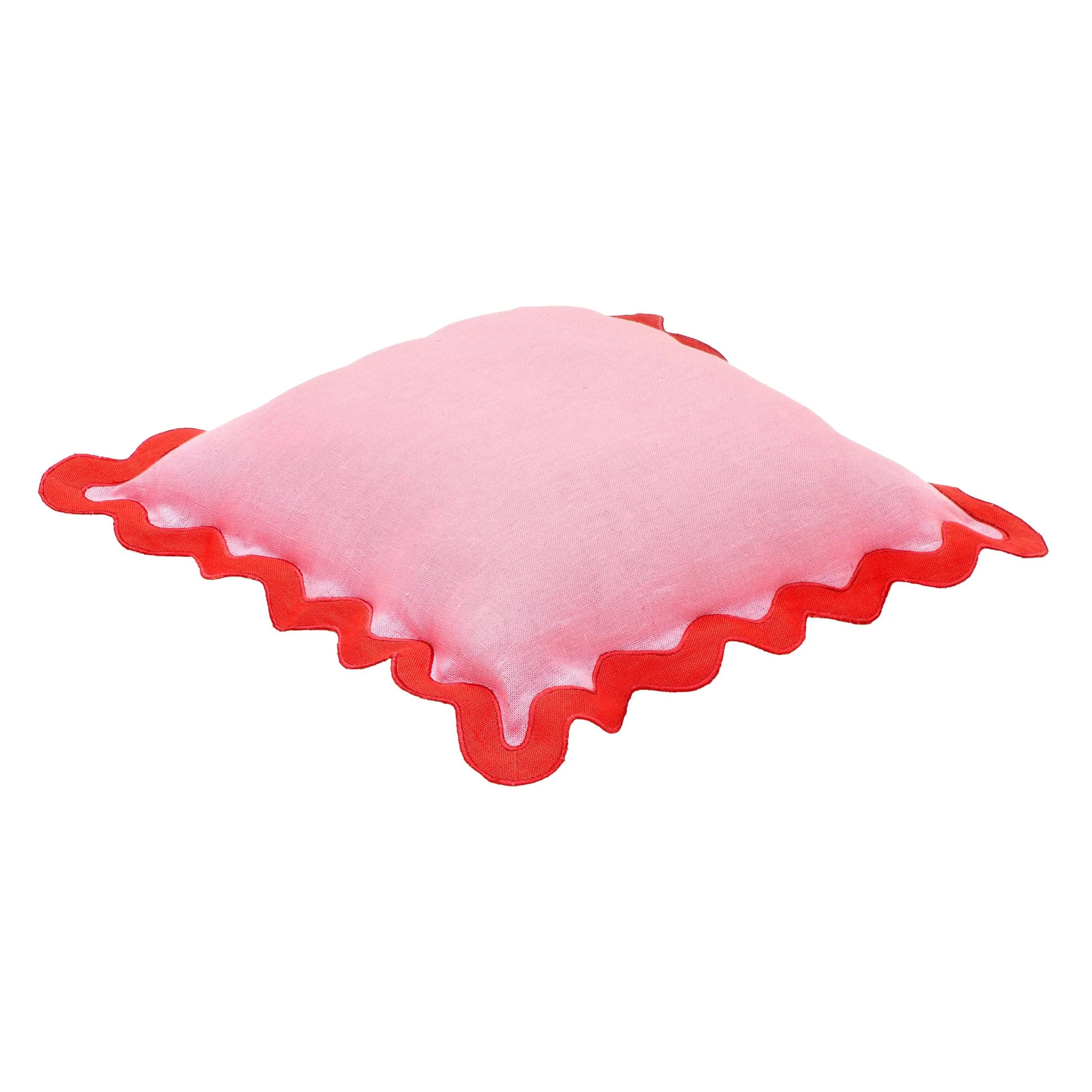 Scalloped Edge Rust and Pink Linen Throw Pillow - Image 8