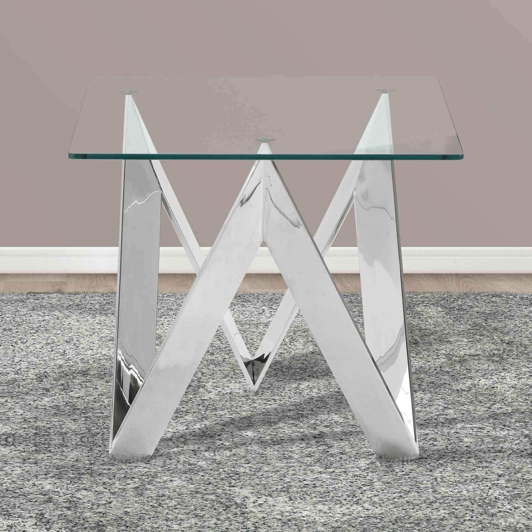 Scarlett Contemporary Square End Table in Polished Steel Finish with Tempered Glass Top - Image 2