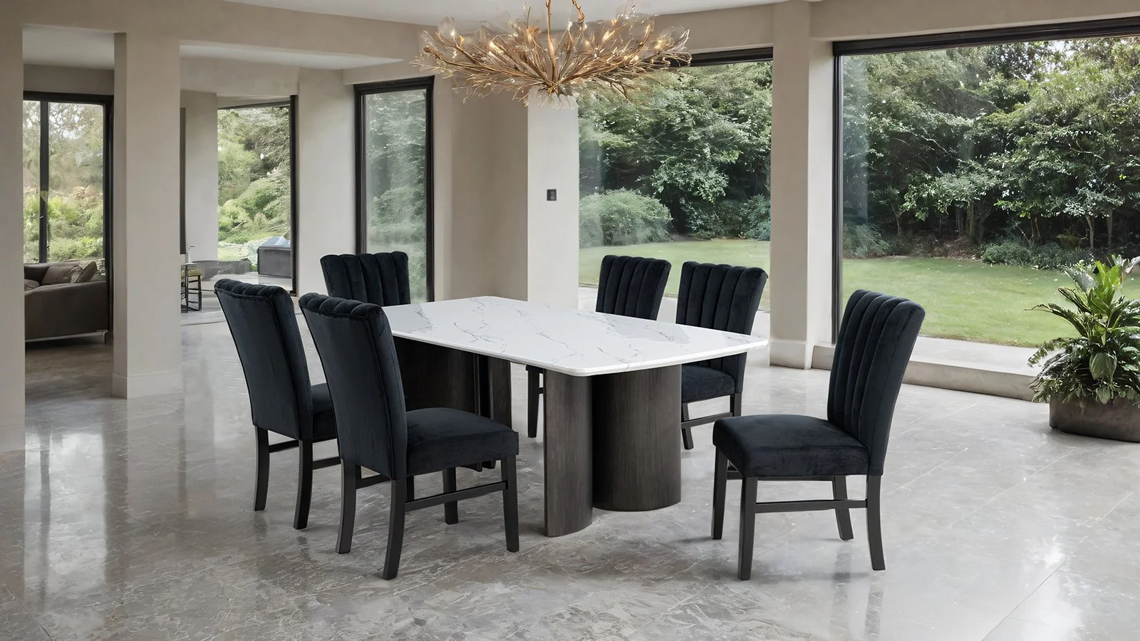 Selsey 7 Pc. Dining Table Set W/ Black Chair - Image 2