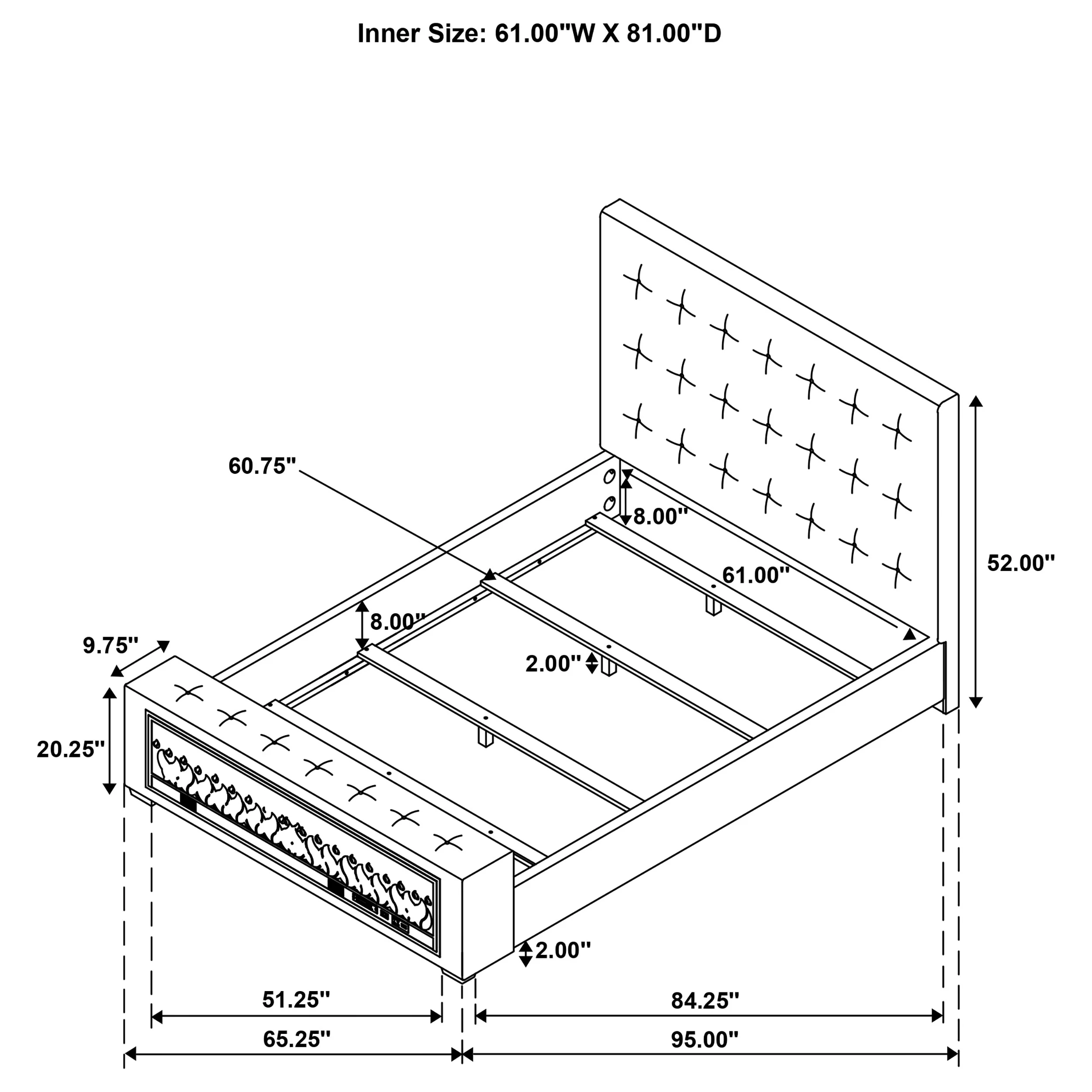 Senna Panel Bed with Bluetooth Speaker and Flame Visualizer - Image 12