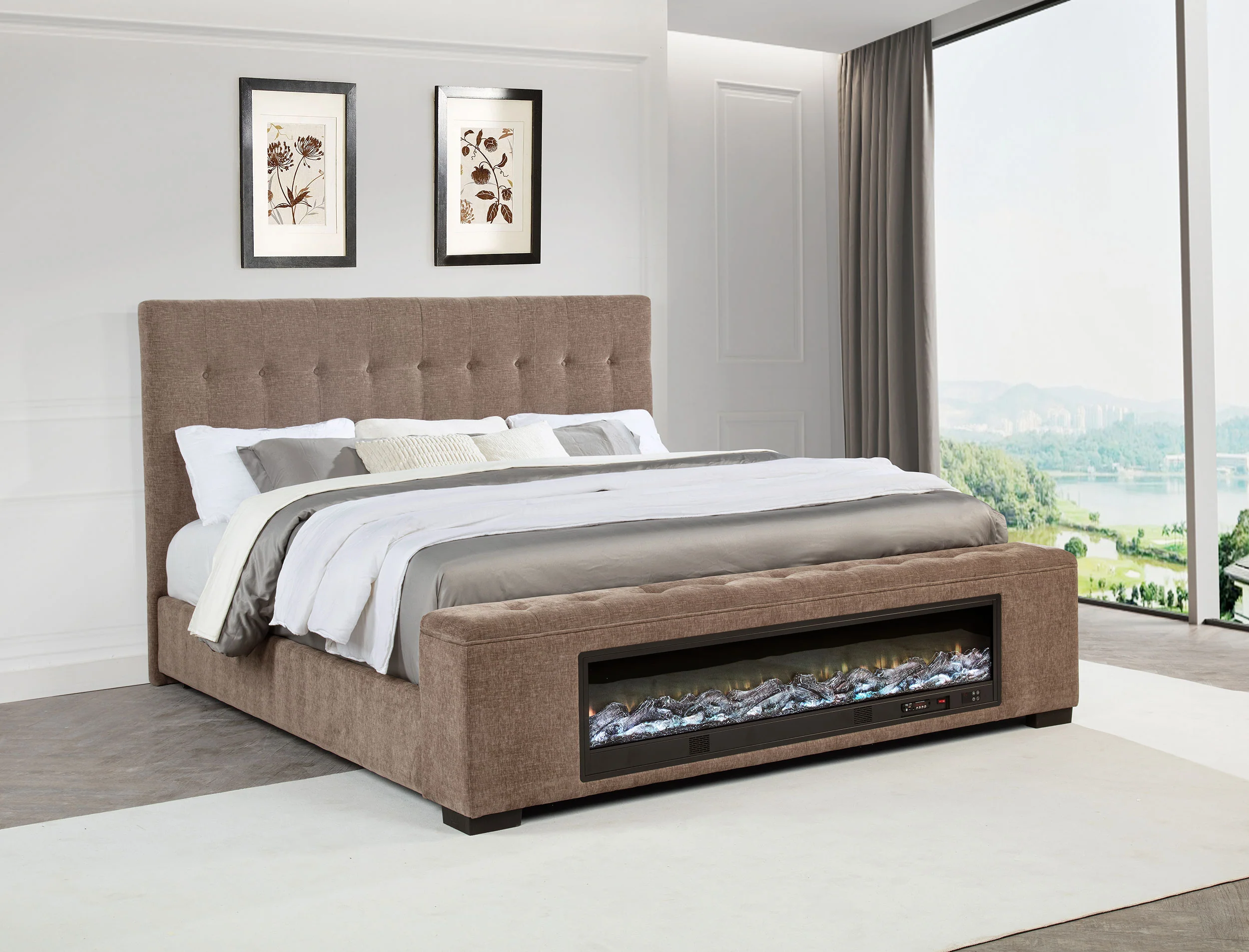 Senna Panel Bed with Bluetooth Speaker and Flame Visualizer - Image 14