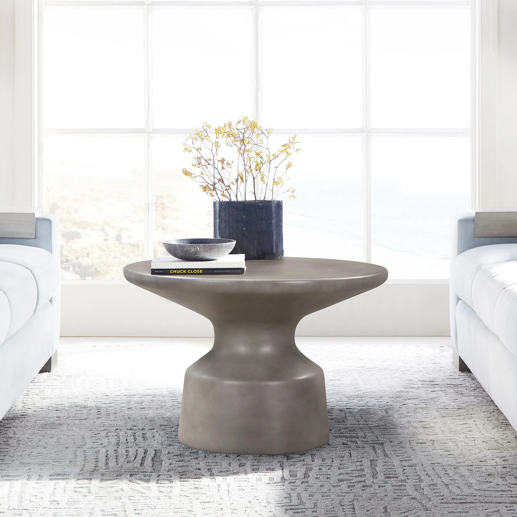 Sephie Round Pedestal Coffee Table in Gray Concrete - Image 6