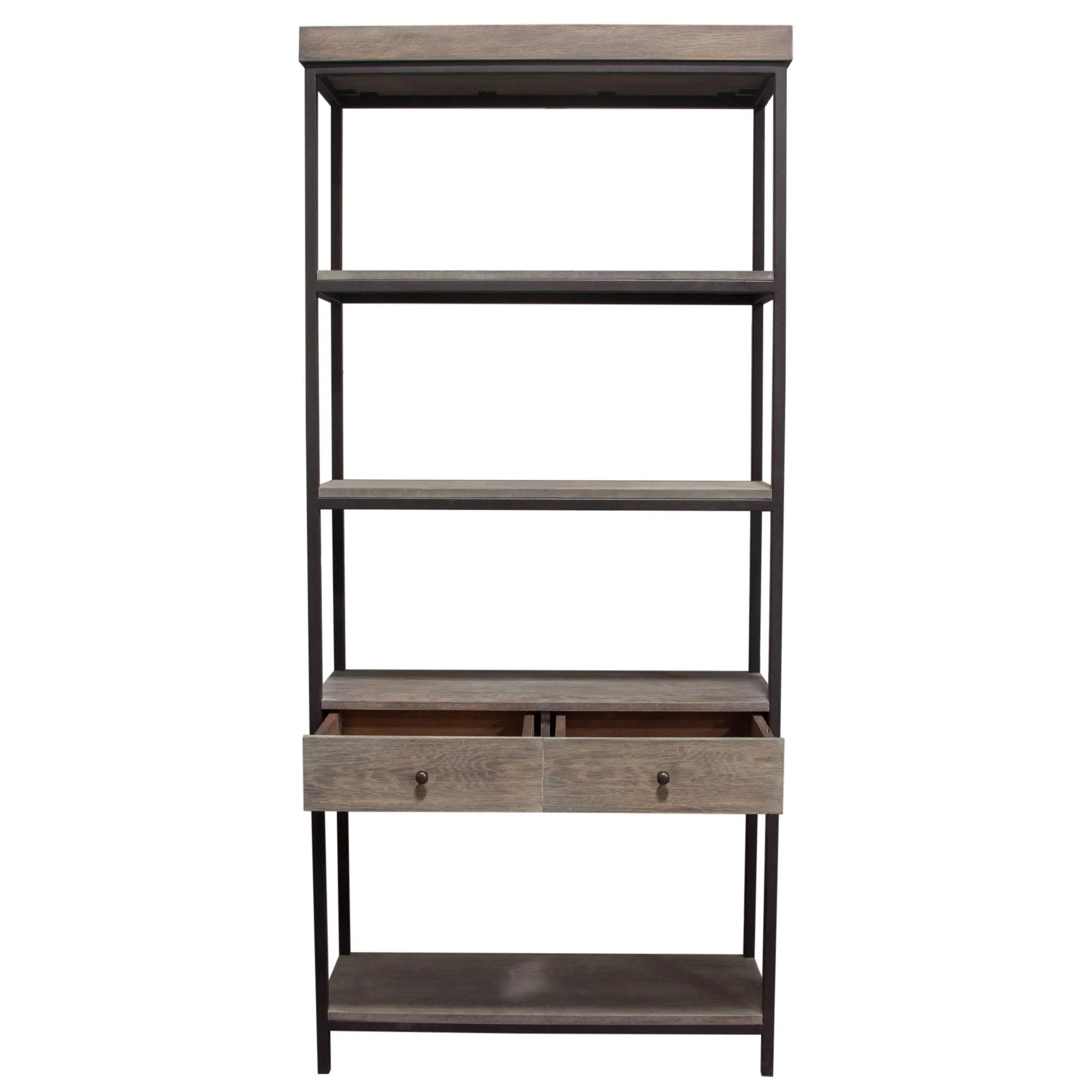 Sequoia 87" 2-Drawered Shelf Unit in Grey Oak Finish with Iron Frame by Diamond Sofa - Image 3