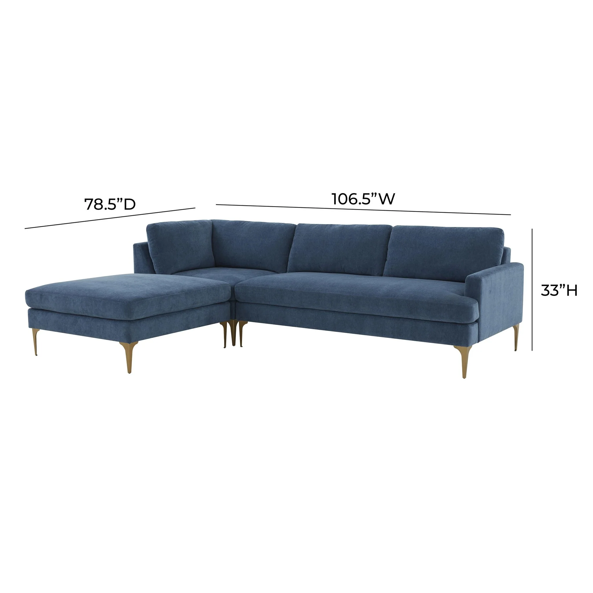 Serena Blue Velvet LAF Chaise Sectional - Image 6