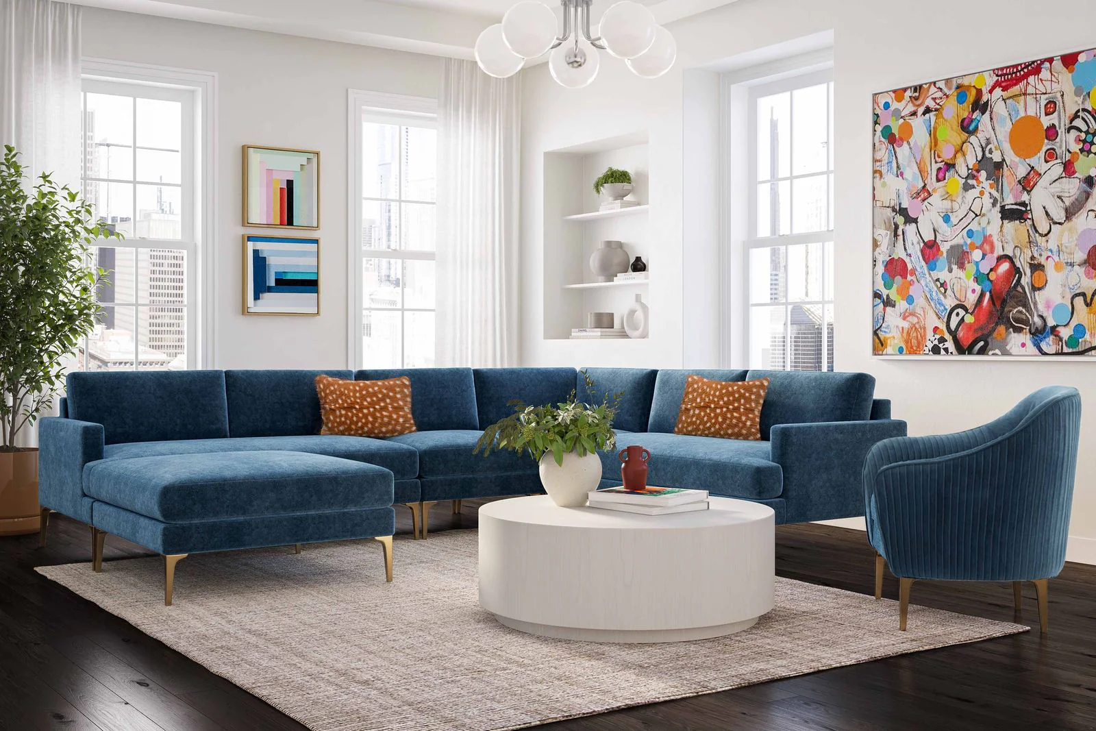 Serena Blue Velvet Ottoman - Image 2