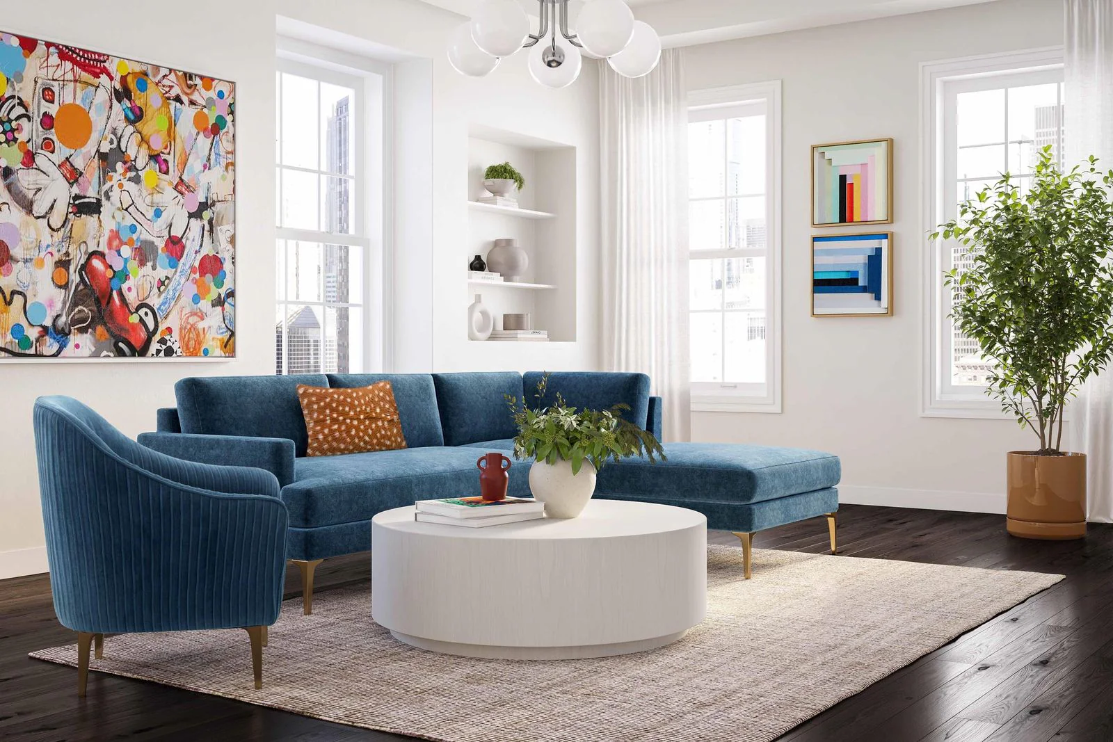 Serena Blue Velvet RAF Chaise Sectional - Image 2