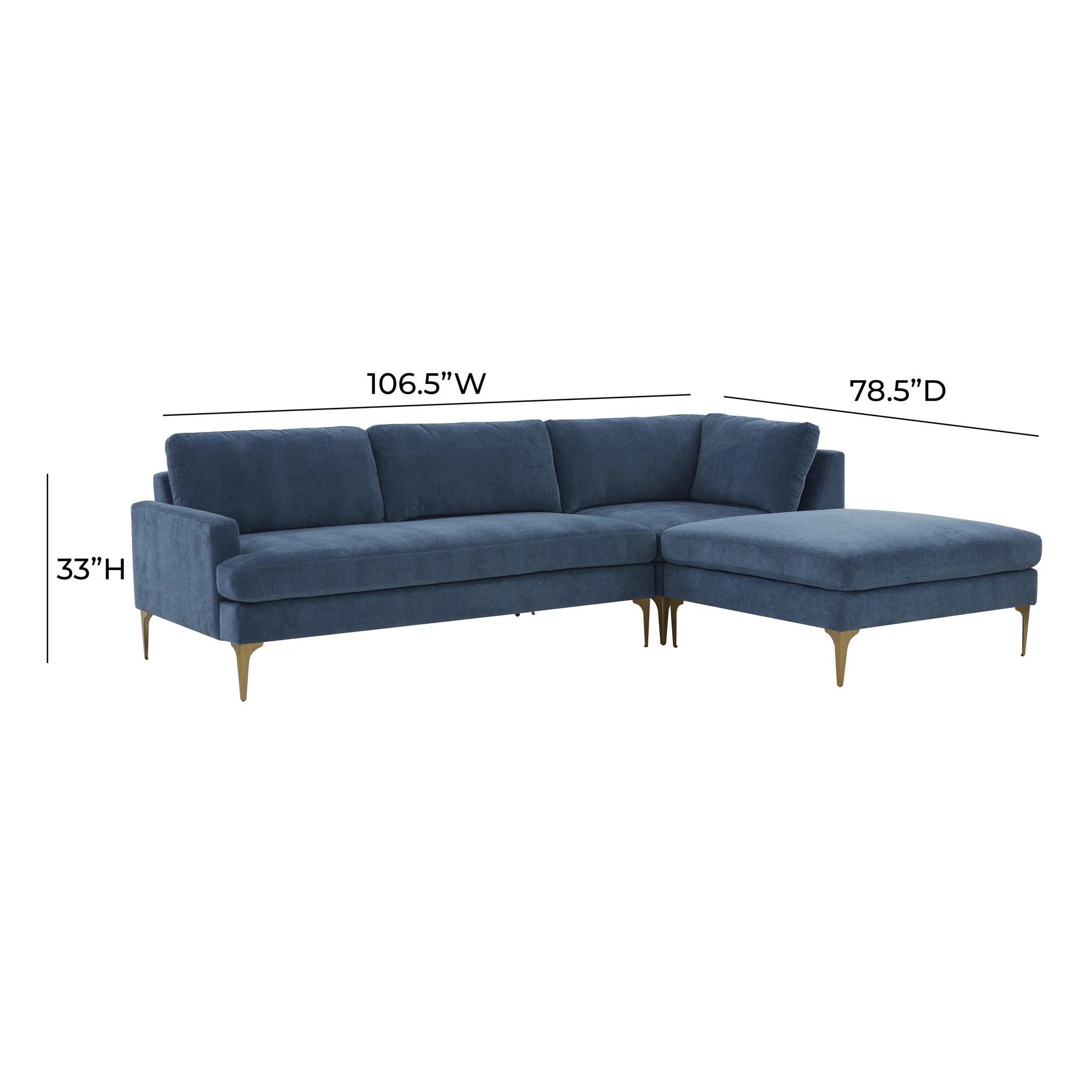 Serena Blue Velvet RAF Chaise Sectional - Image 6