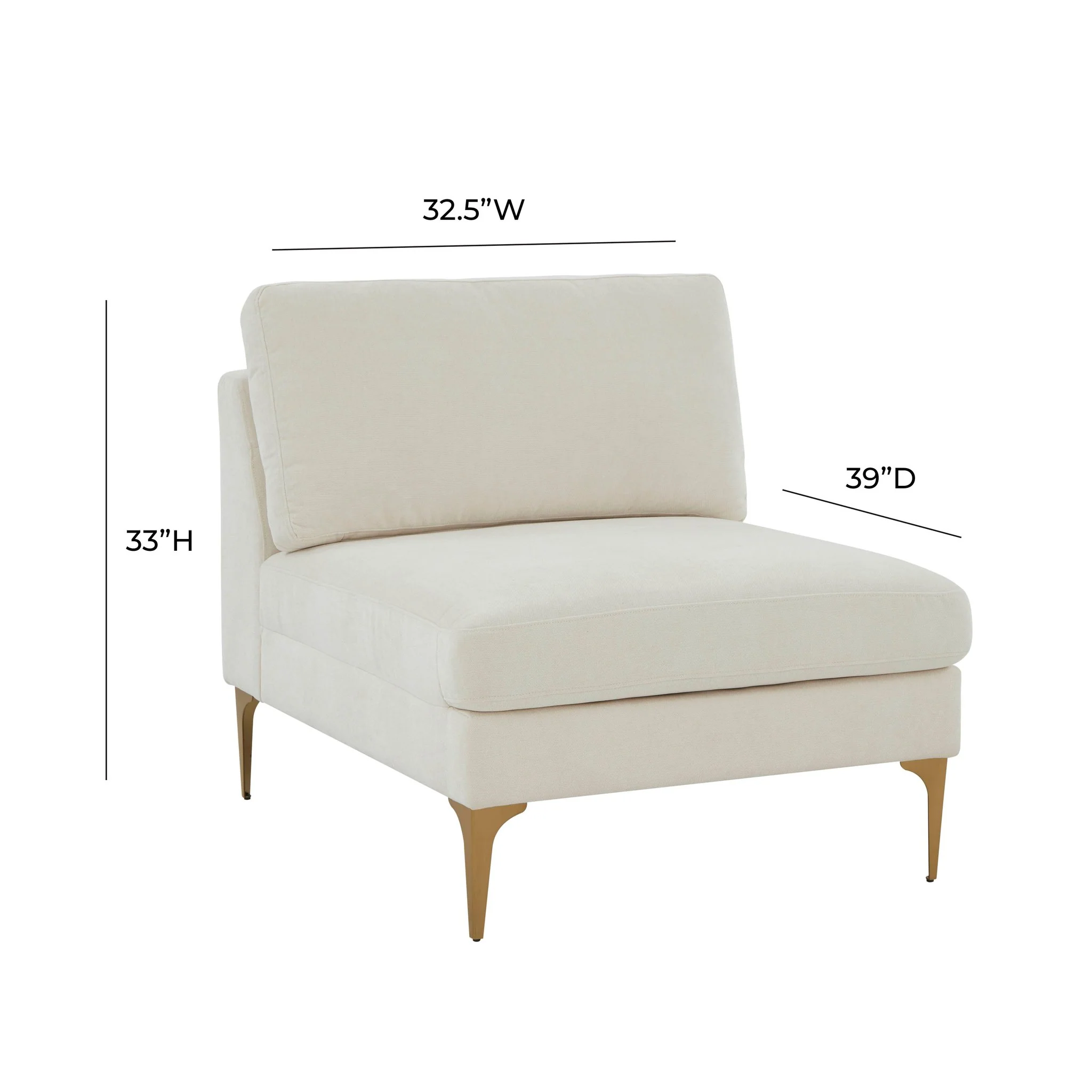 Serena Cream Velvet Armless Chair - Image 5