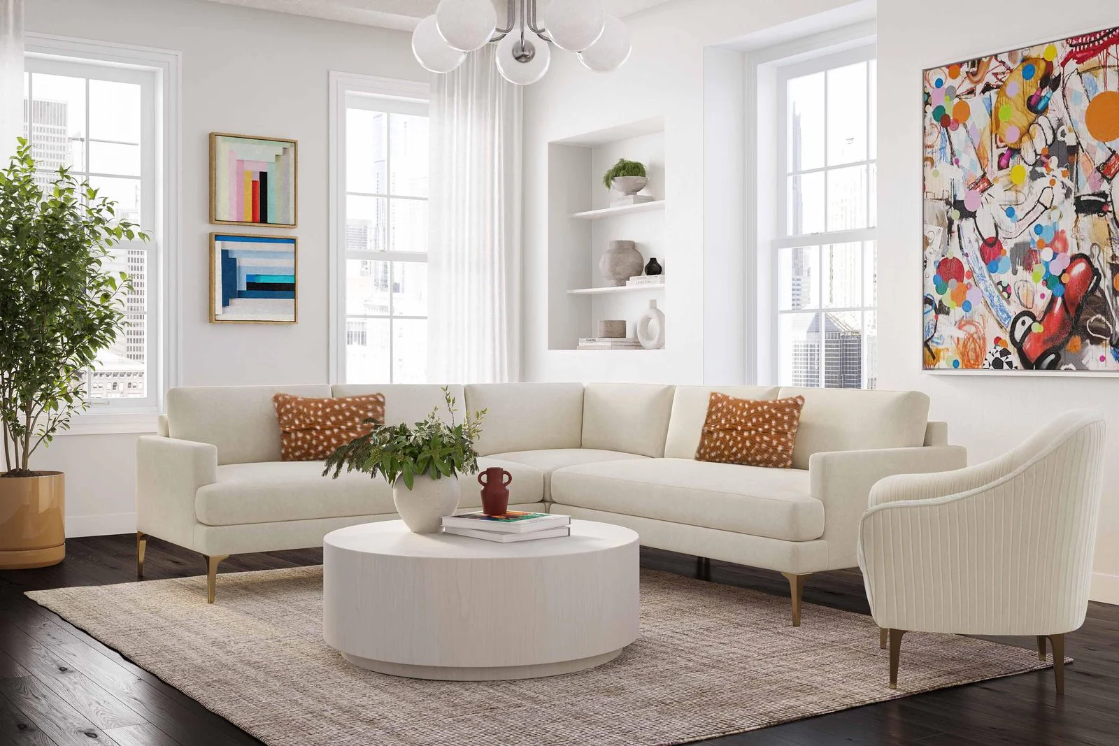 Serena Cream Velvet L-Sectional - Image 2