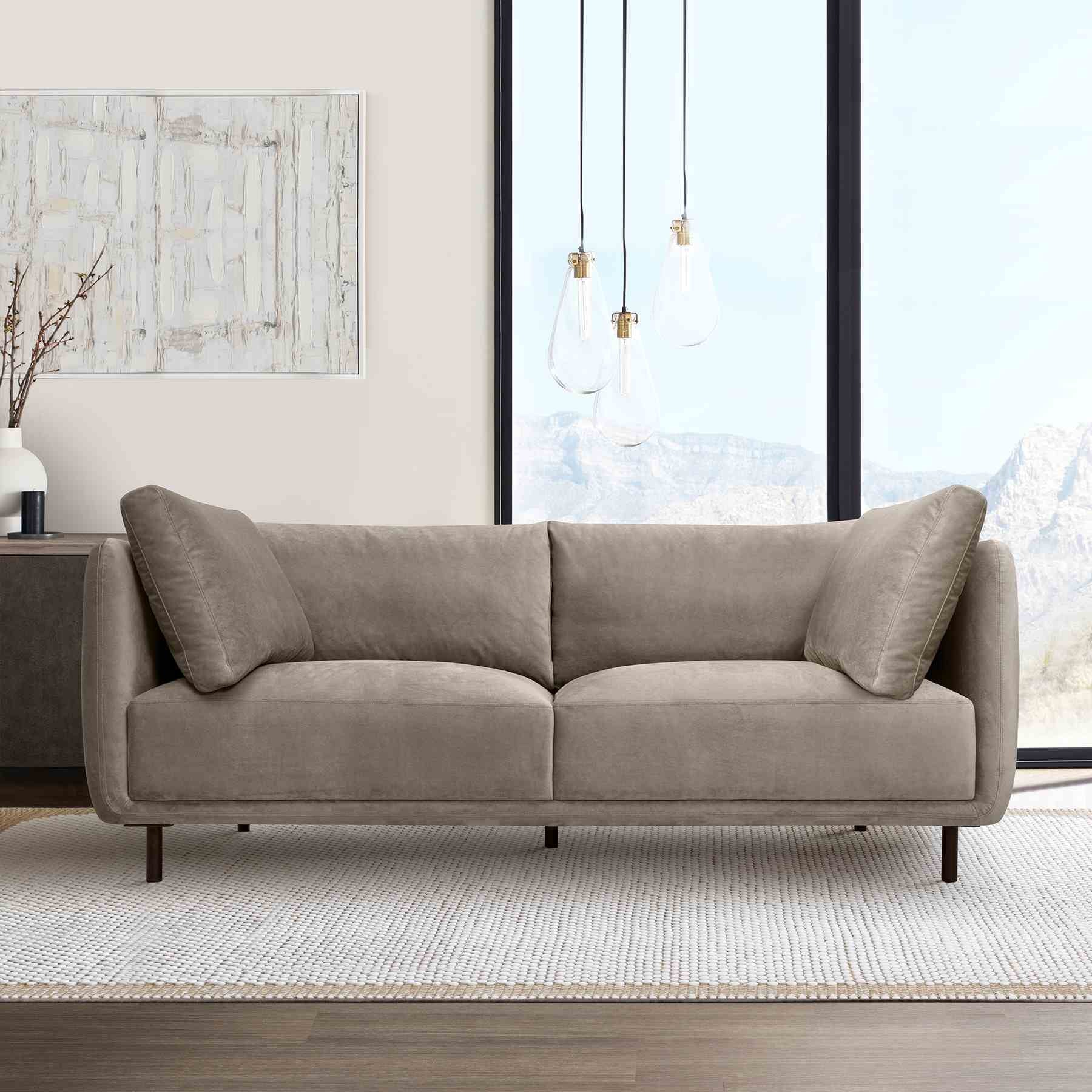 Serenity 79" Fossil Gray Velvet Sofa with Black Metal Legs - Image 9