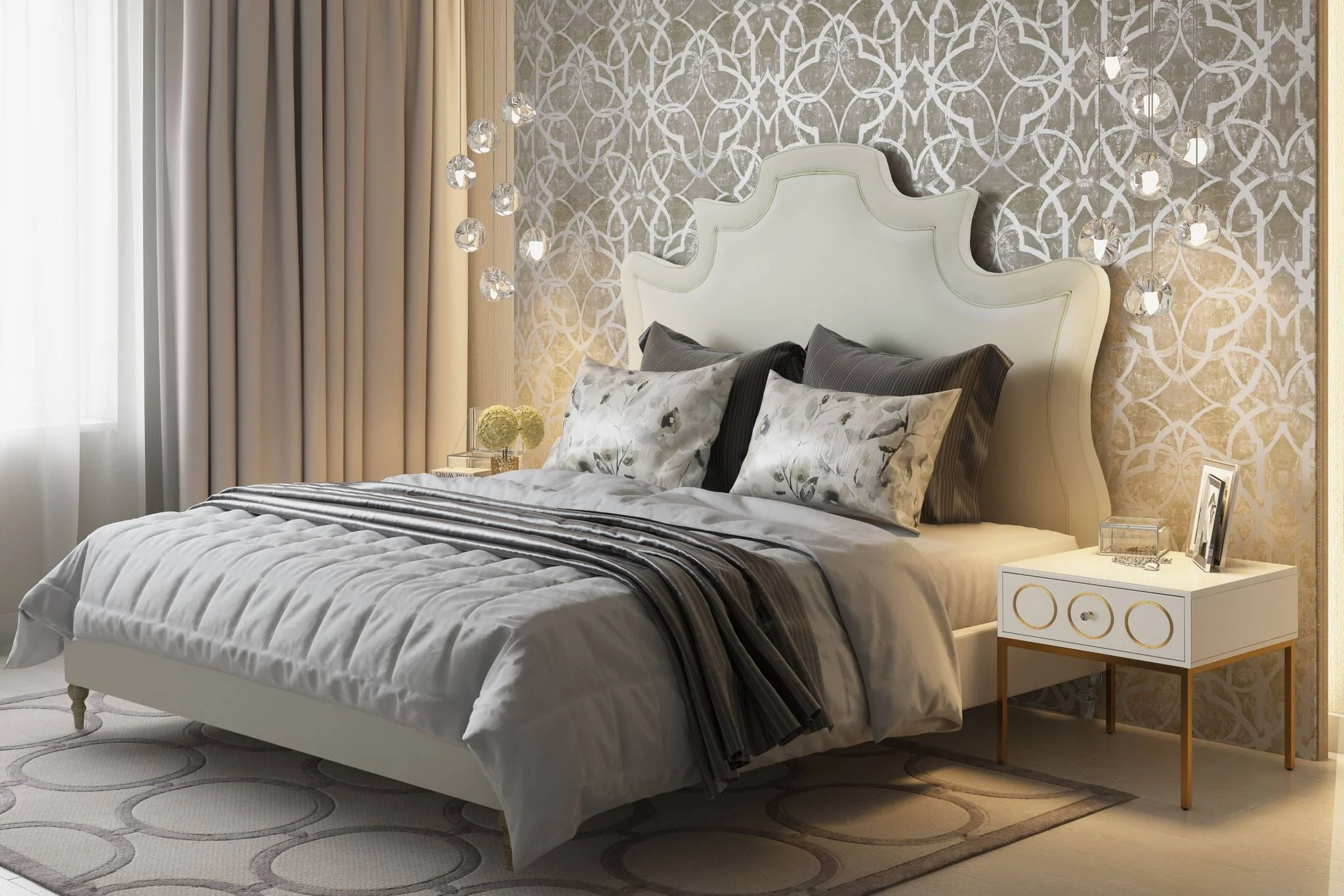 Serenity Cream Velvet Bed in King - Image 2