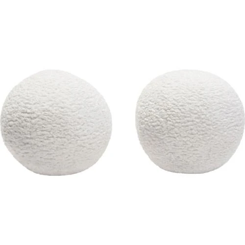 Set of (2) 10" Round Accent Pillows in White Faux Sheepskin