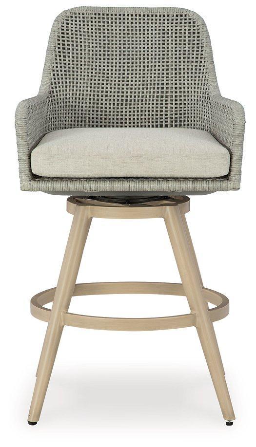 Seton Creek Outdoor Bar Height Barstool with Cushion (Set of 2) - Image 7
