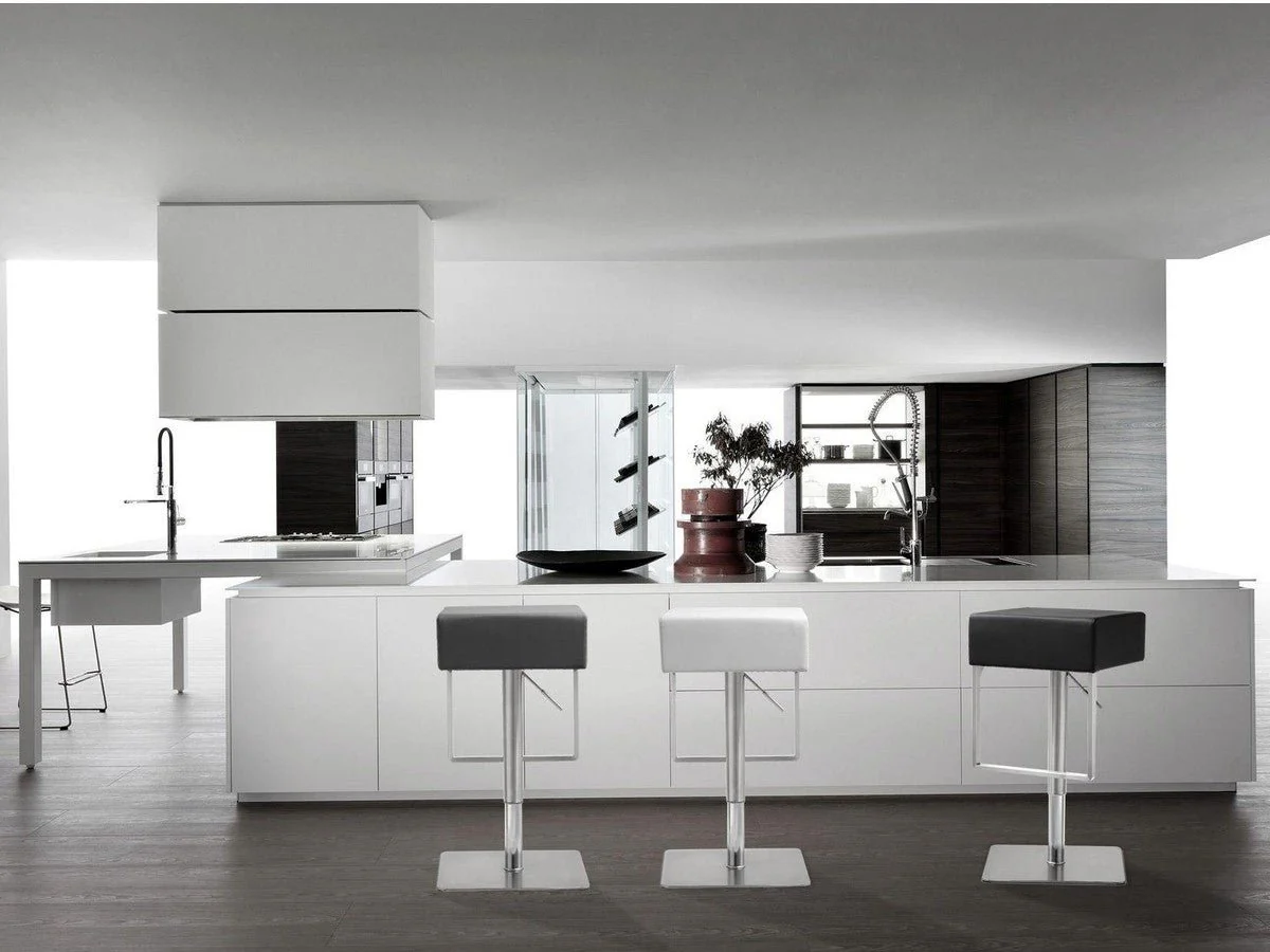 Seville White Performance Vegan Leather and Stainless Steel Adjustable Barstool - Image 2