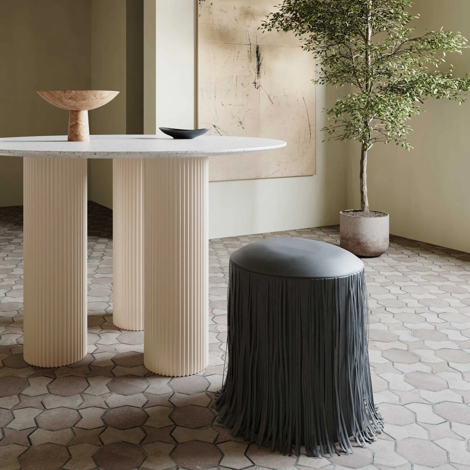 Shag Me Black Performance Vegan Leather Ottoman - Image 2