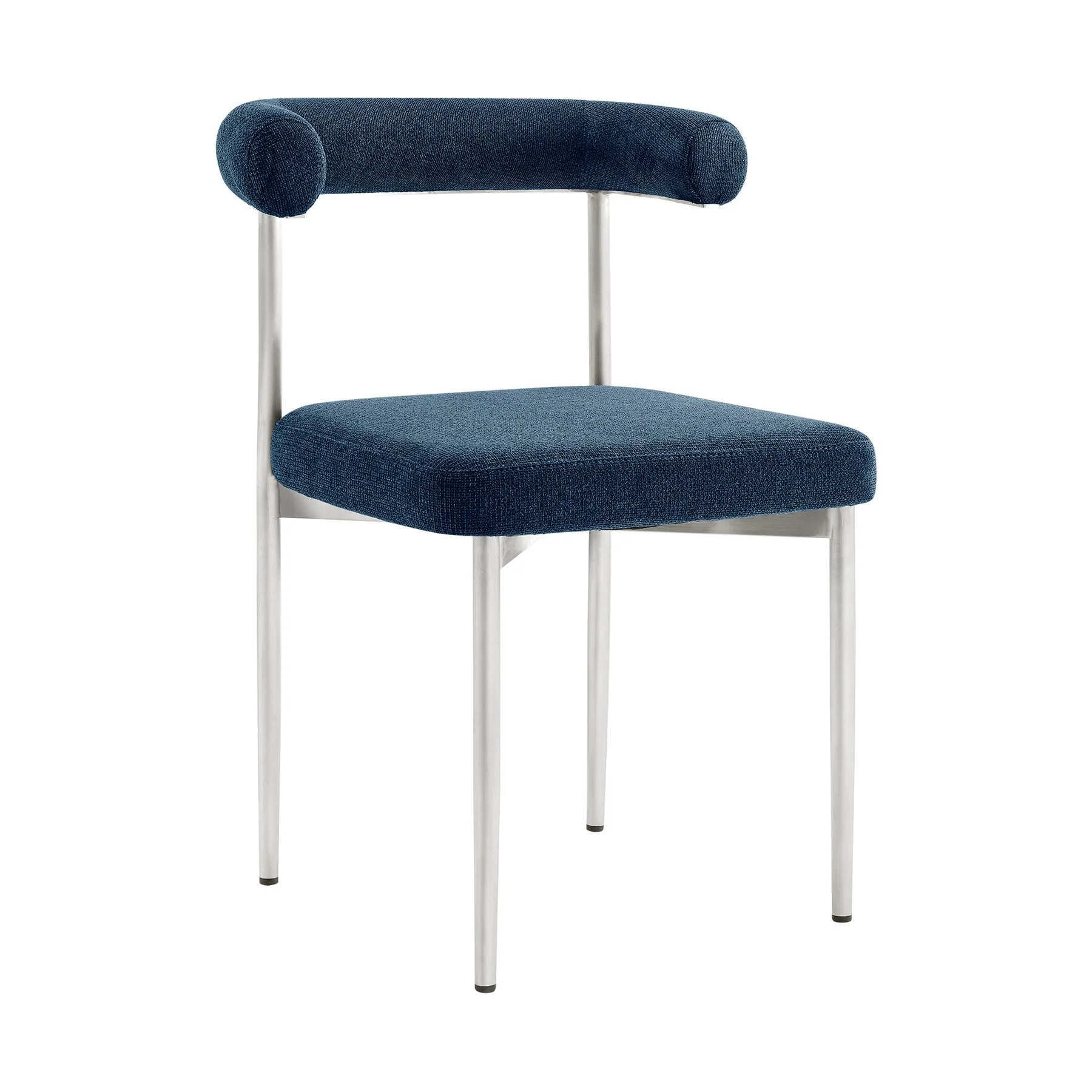 Shannon Dining Chair with Brushed Stainless Steel and Blue Fabric - Set of 2 - Image 2