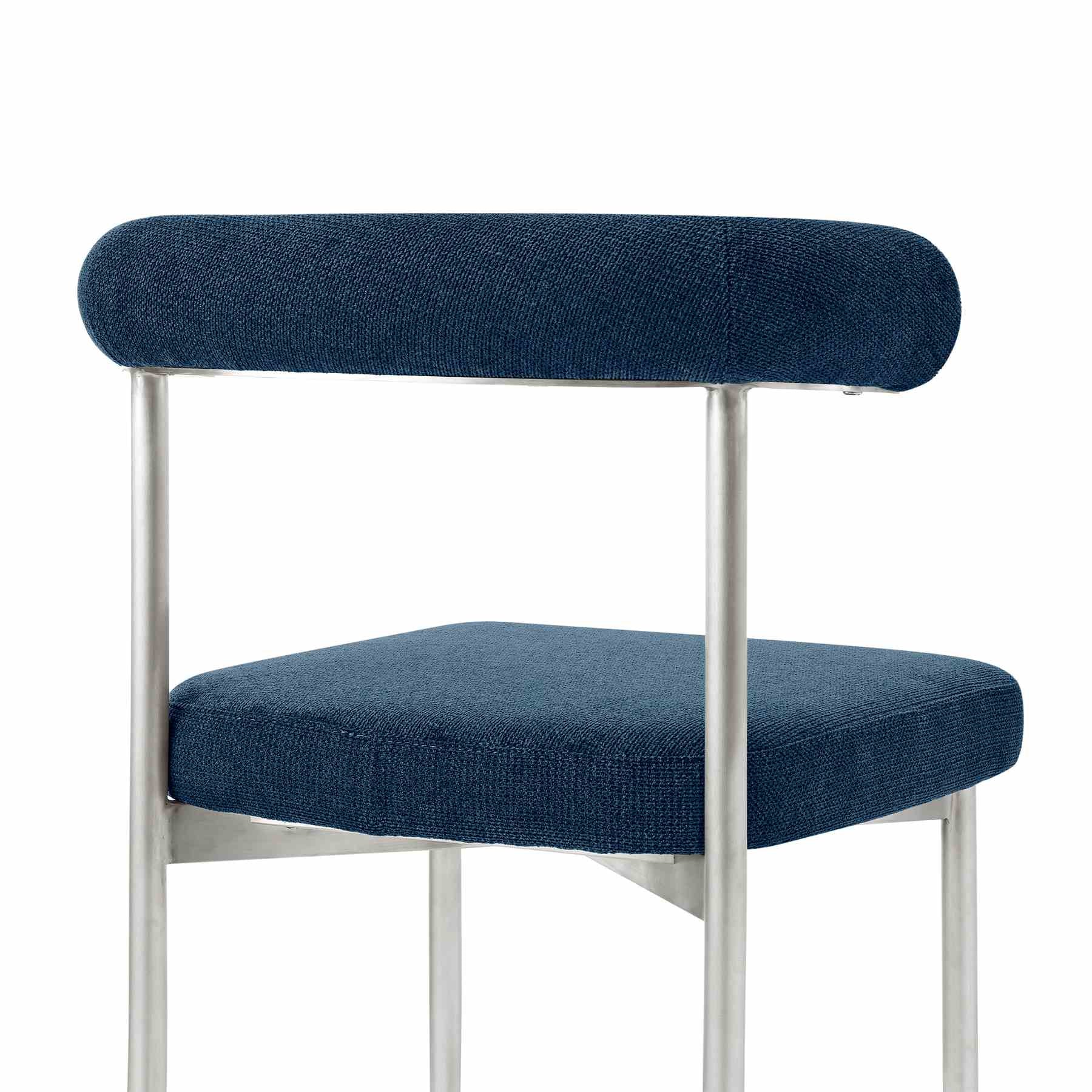 Shannon Dining Chair with Brushed Stainless Steel and Blue Fabric - Set of 2 - Image 6