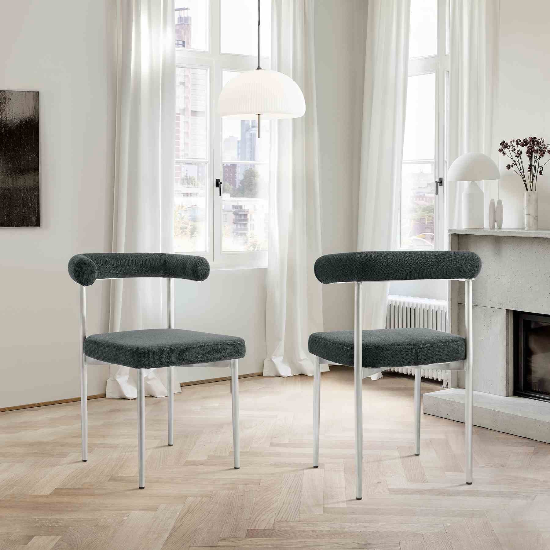 Shannon Dining Chair with Brushed Stainless Steel and Charcoal Fabric - Set of 2 - Image 11